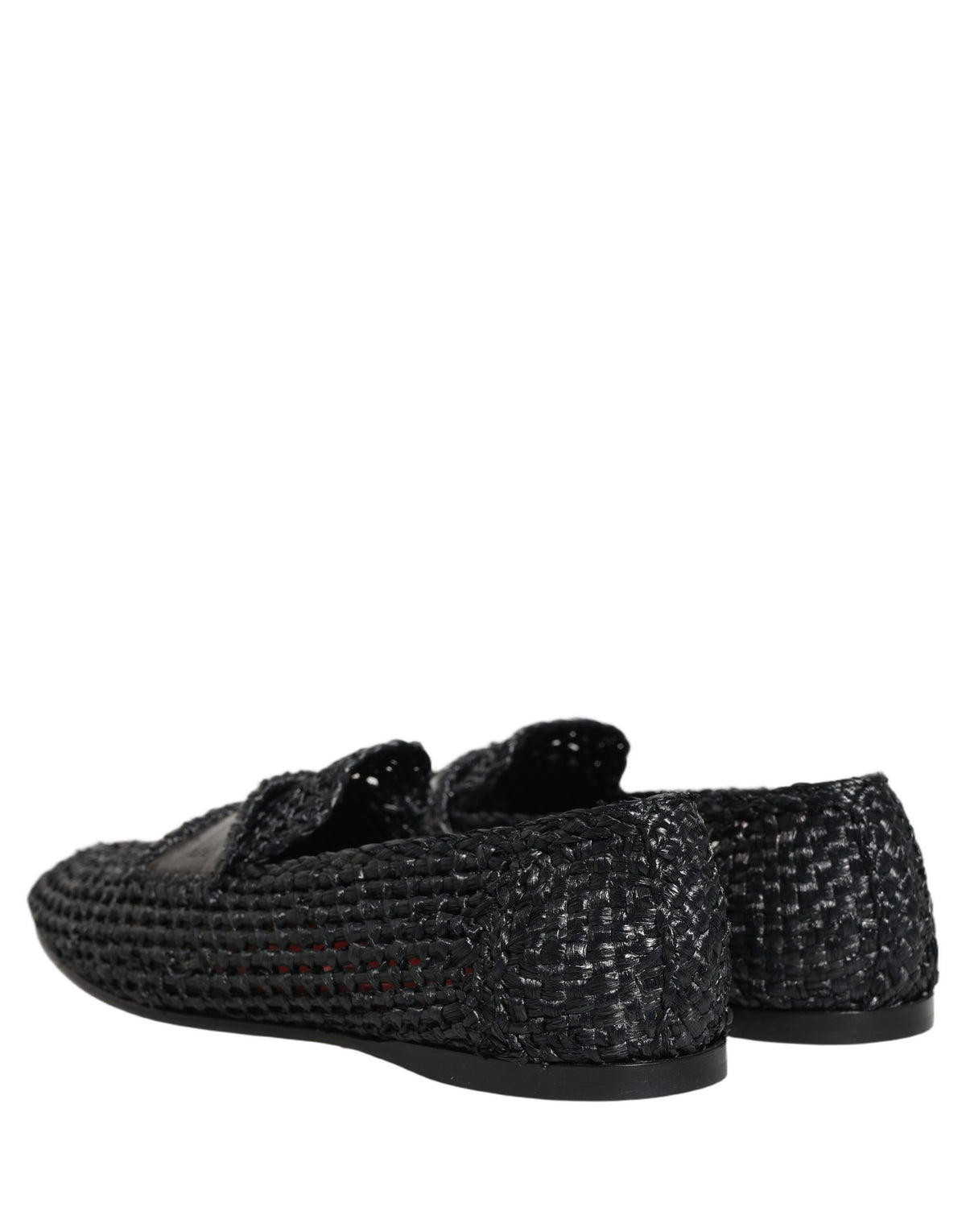 New Dolce & Gabbana Black Woven Raffia Slip On Loafers Shoes