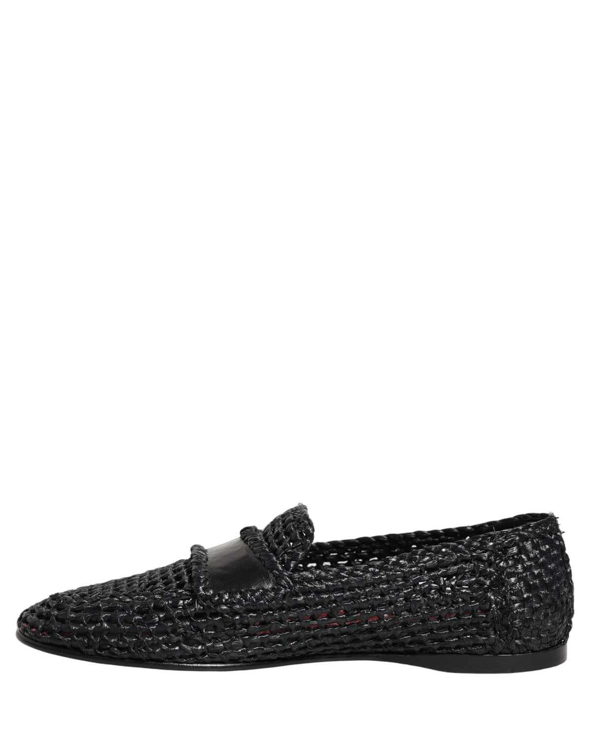 New Dolce & Gabbana Black Woven Raffia Slip On Loafers Shoes