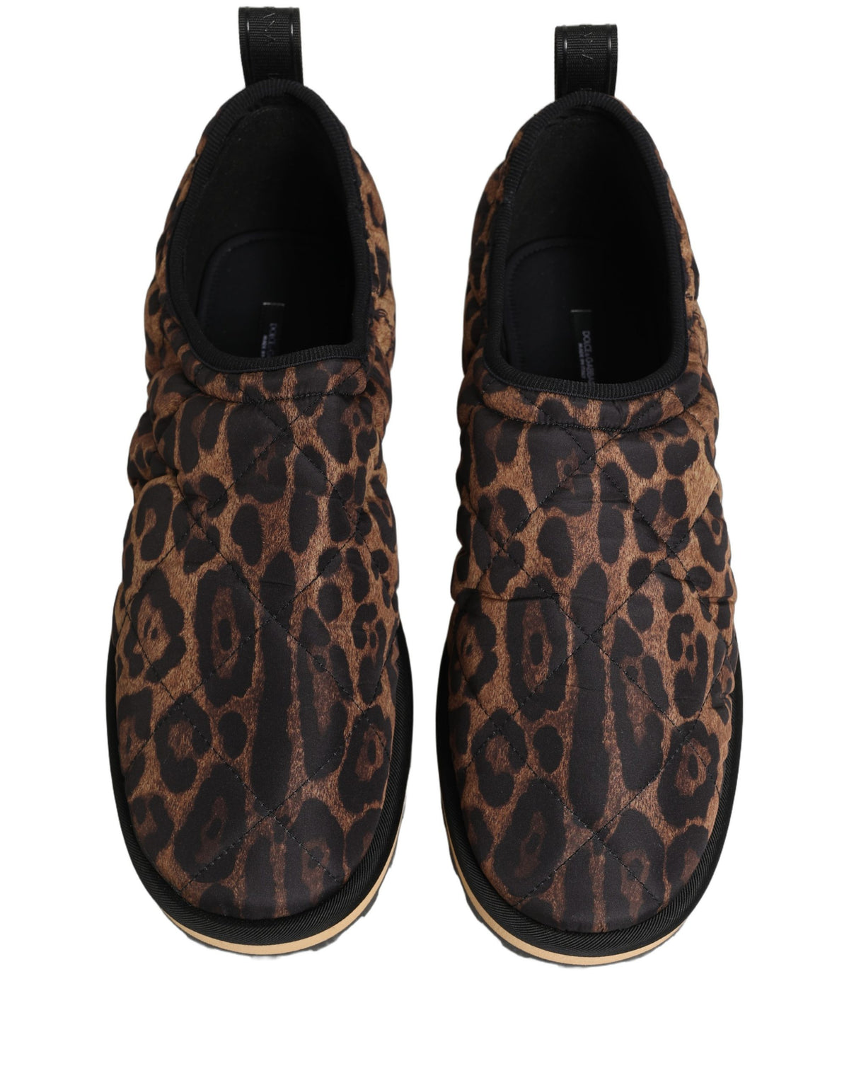 New Dolce & Gabbana Brown Leopard Print Quilted Men Sneakers Shoes