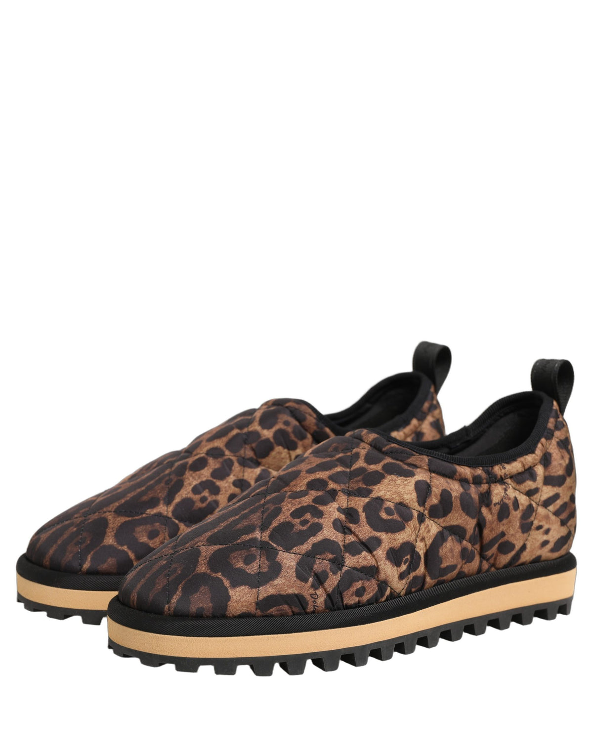 New Dolce & Gabbana Brown Leopard Print Quilted Men Sneakers Shoes
