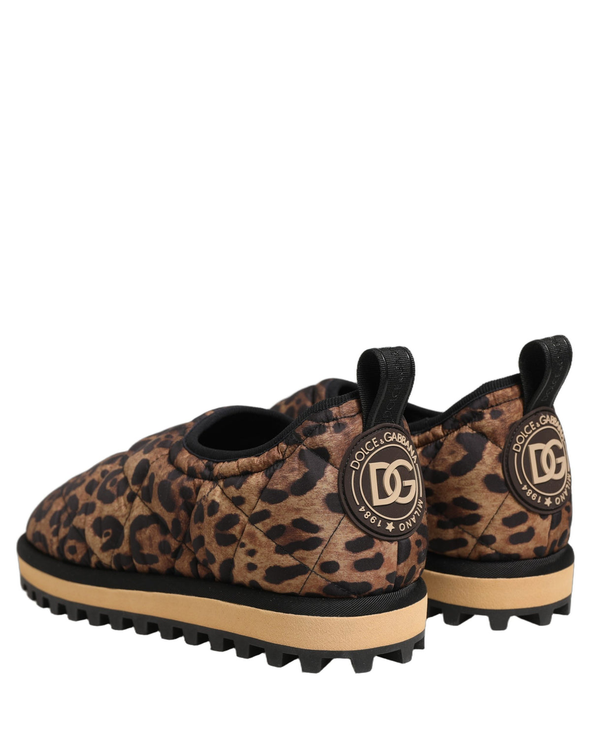 New Dolce & Gabbana Brown Leopard Print Quilted Men Sneakers Shoes