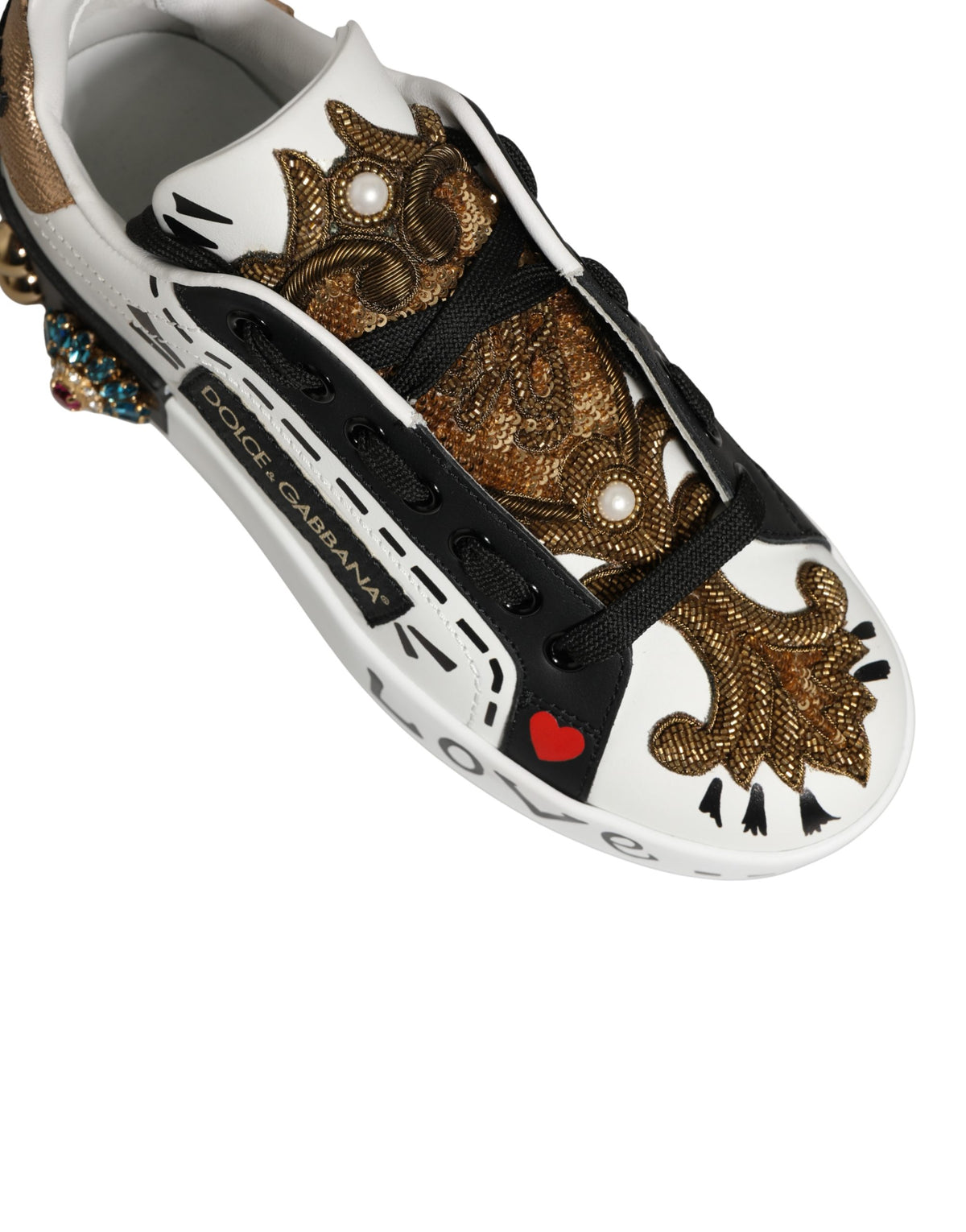 New Dolce & Gabbana White Gold Studded Portofino Sneakers Shoes