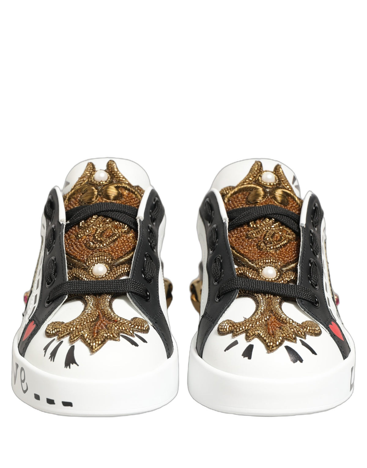 New Dolce & Gabbana White Gold Studded Portofino Sneakers Shoes