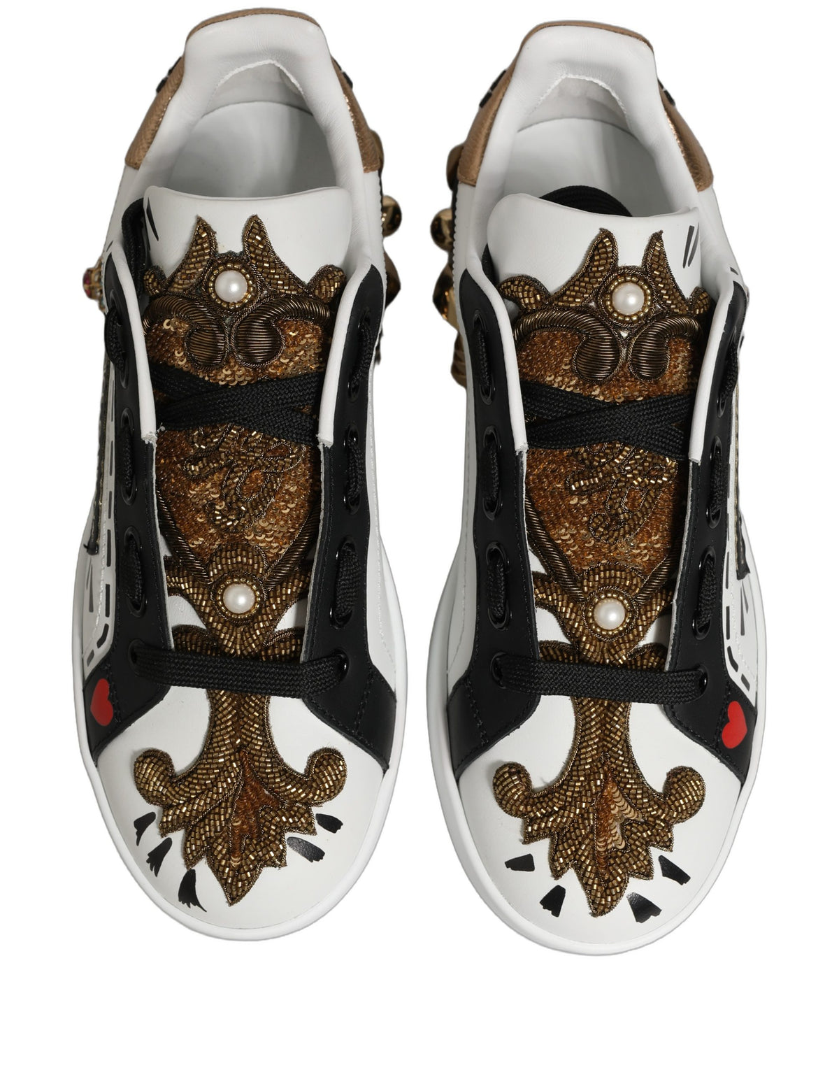 New Dolce & Gabbana White Gold Studded Portofino Sneakers Shoes