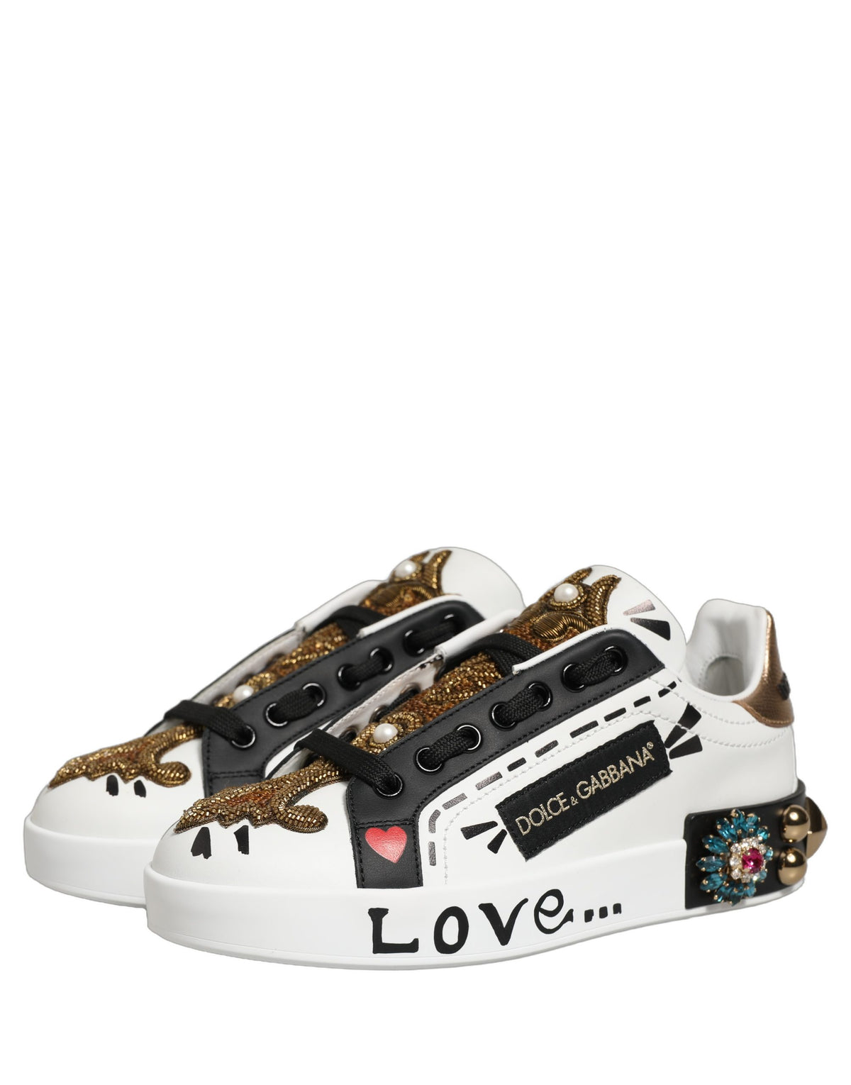 New Dolce & Gabbana White Gold Studded Portofino Sneakers Shoes