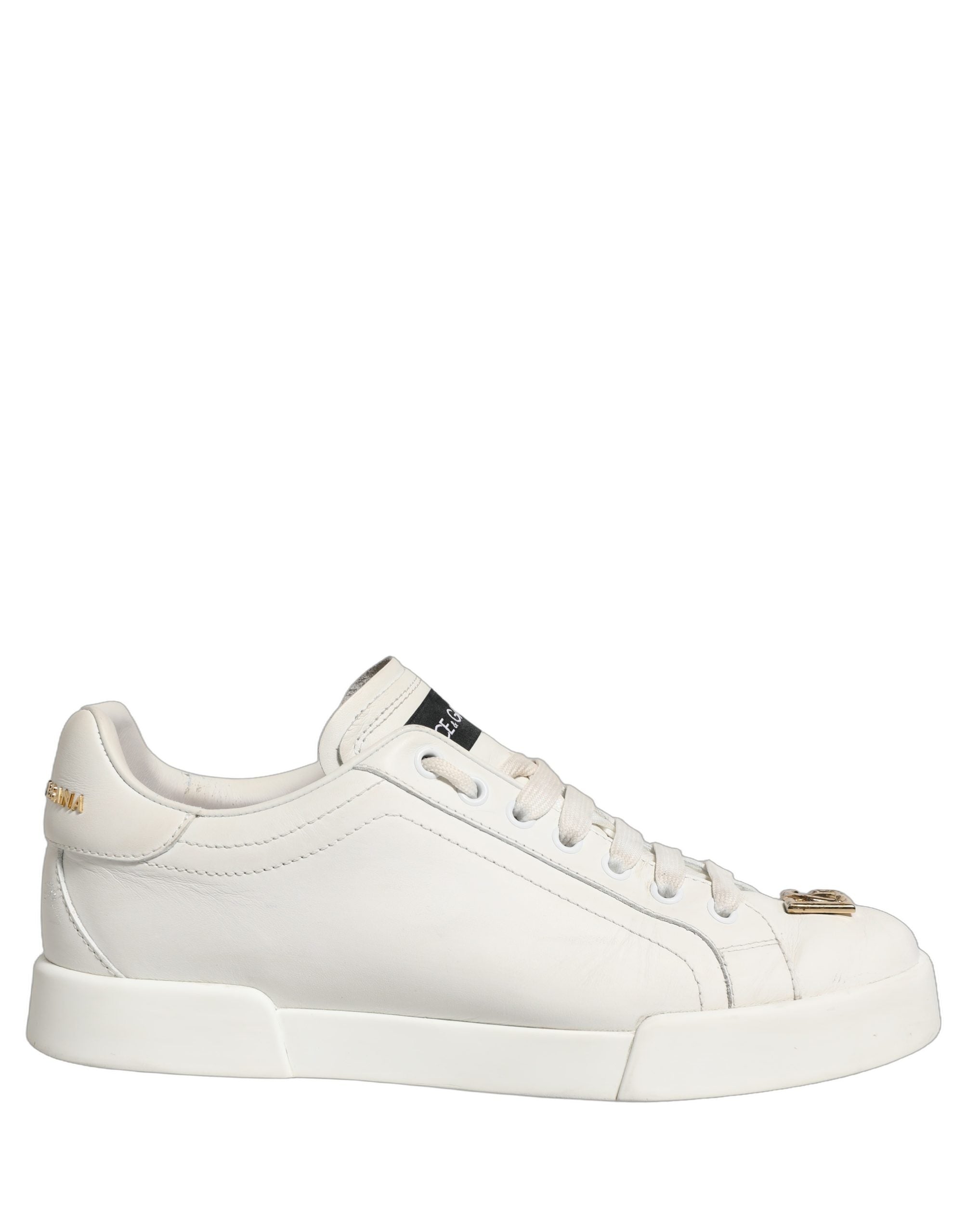 Dolce & Gabbana White Leather Logo Plaque Low Top Sneakers Shoes