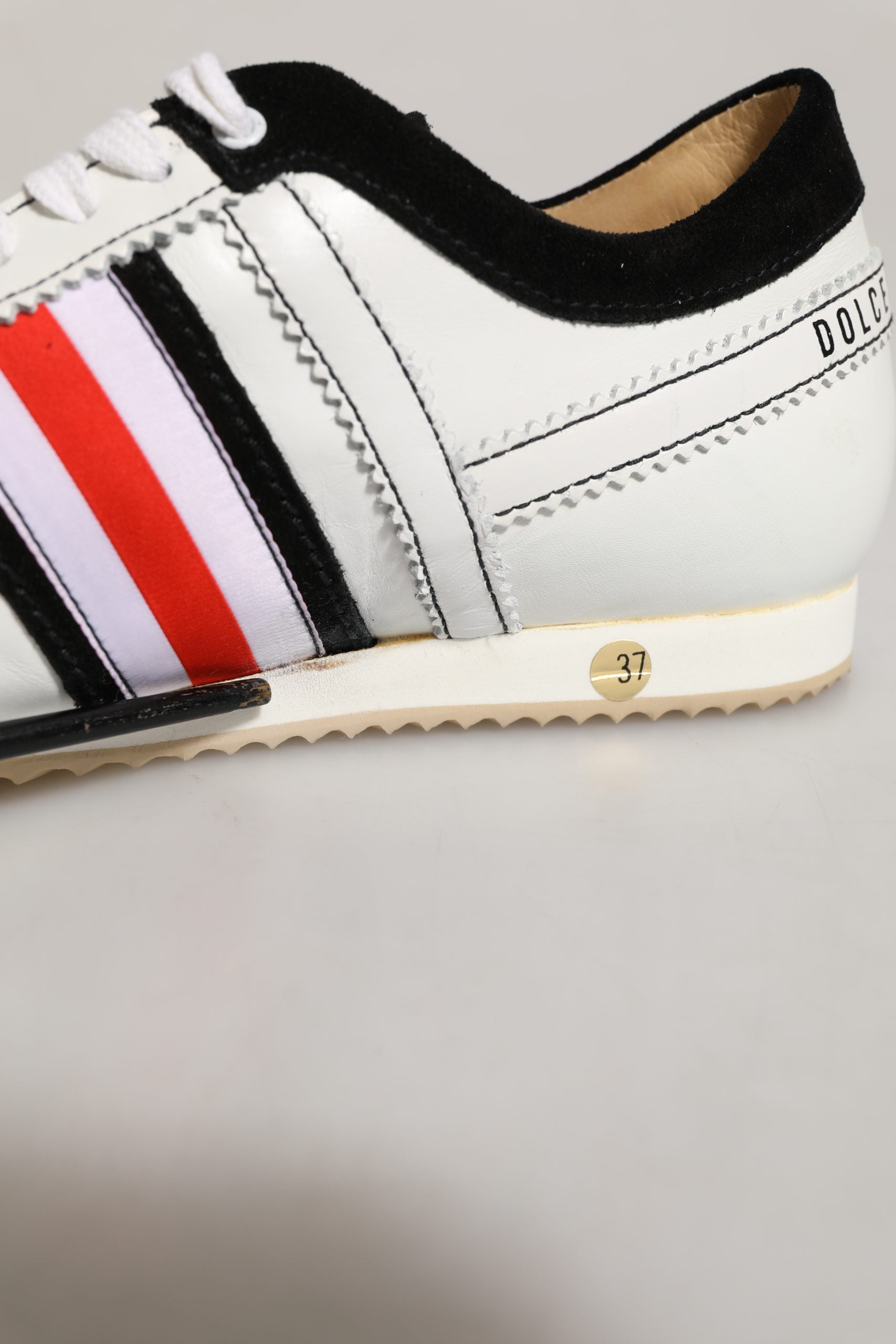 Pre-Owned Dolce & Gabbana Black White Leather Suede Low Top Sneakers Shoes