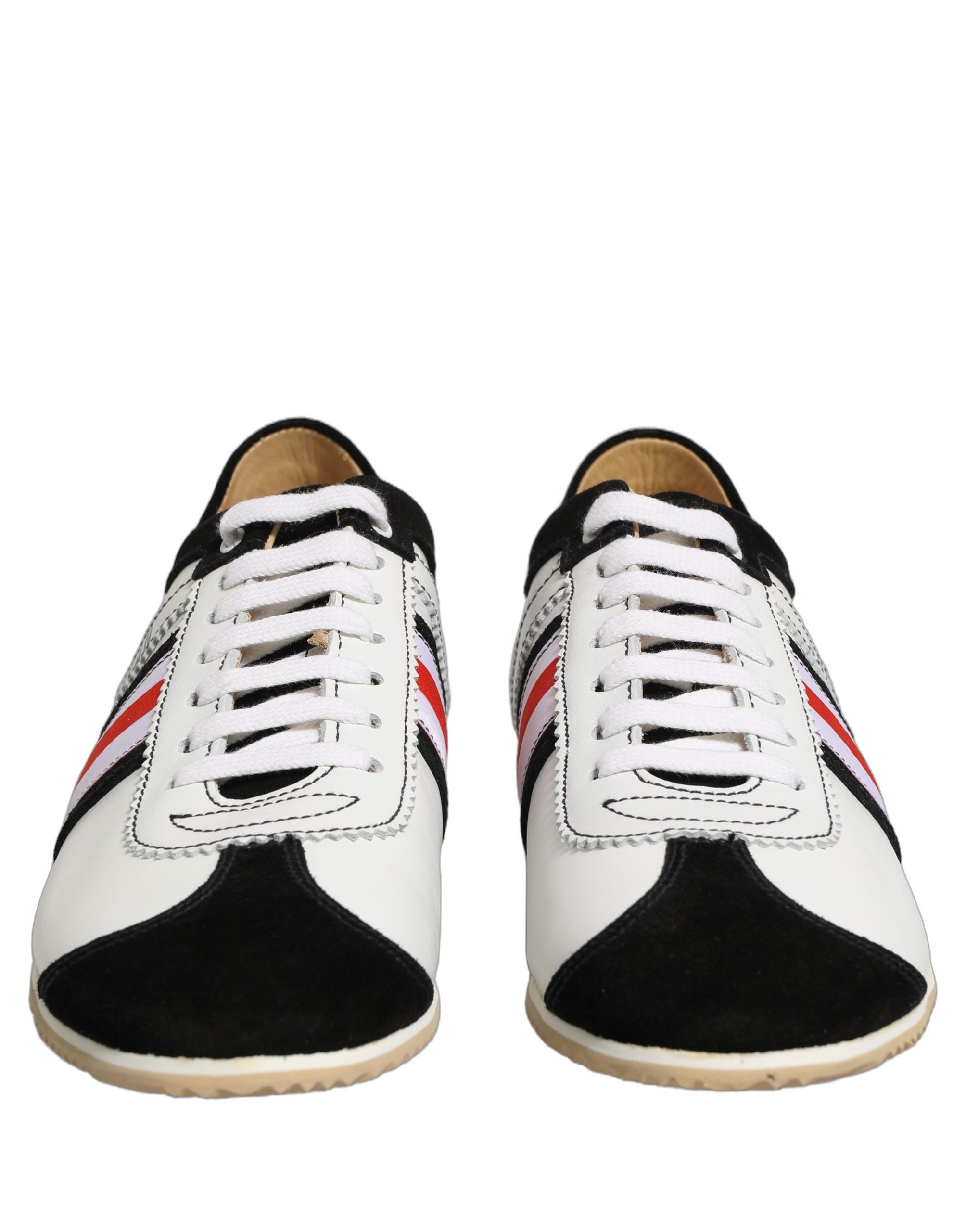 Pre-Owned Dolce & Gabbana Black White Leather Suede Low Top Sneakers Shoes