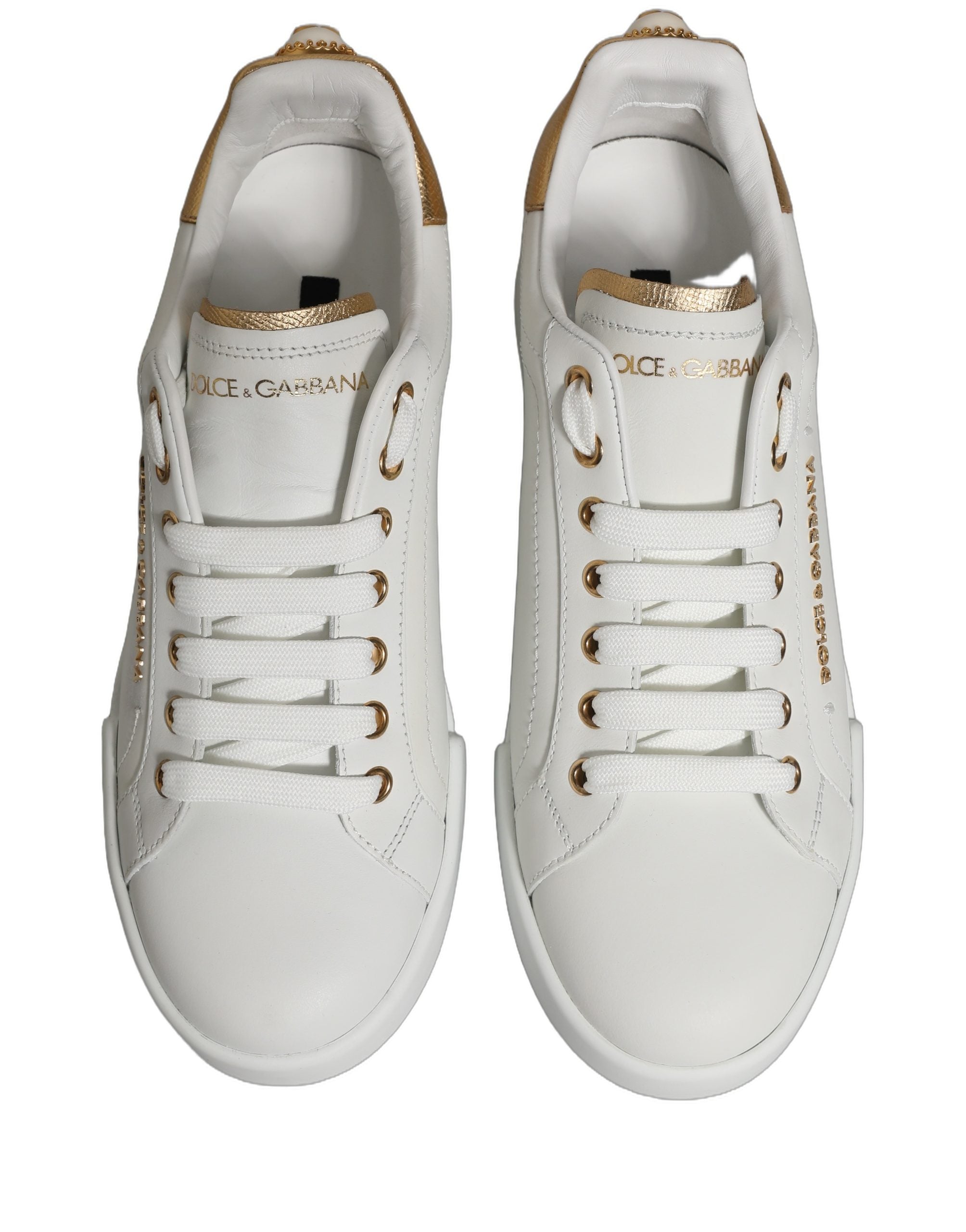 Dolce & Gabbana White Gold Embellished Low Top Sneakers Shoes