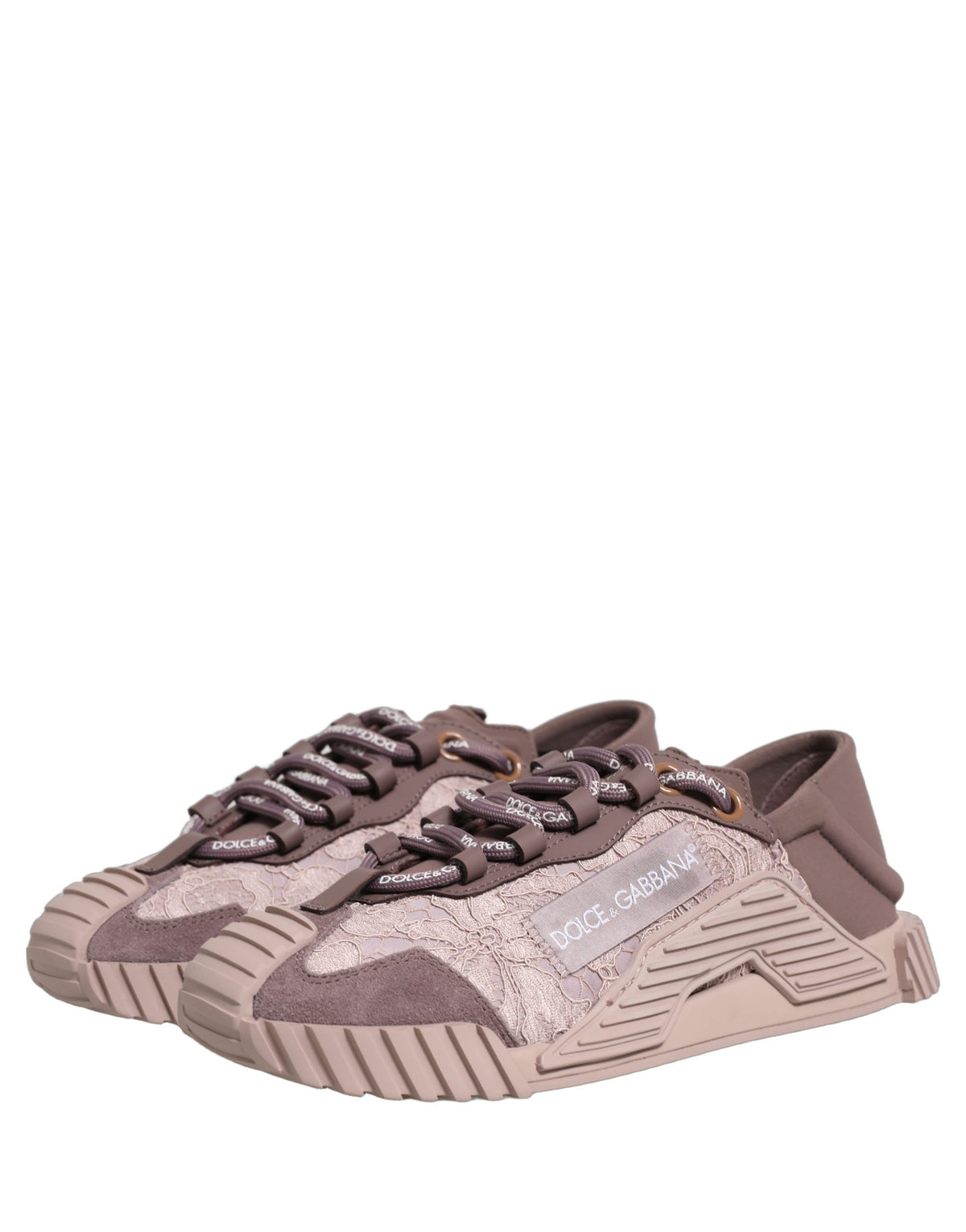 New Dolce & Gabbana Pink Lace NS1 Low Top Sneaker Sports Shoes