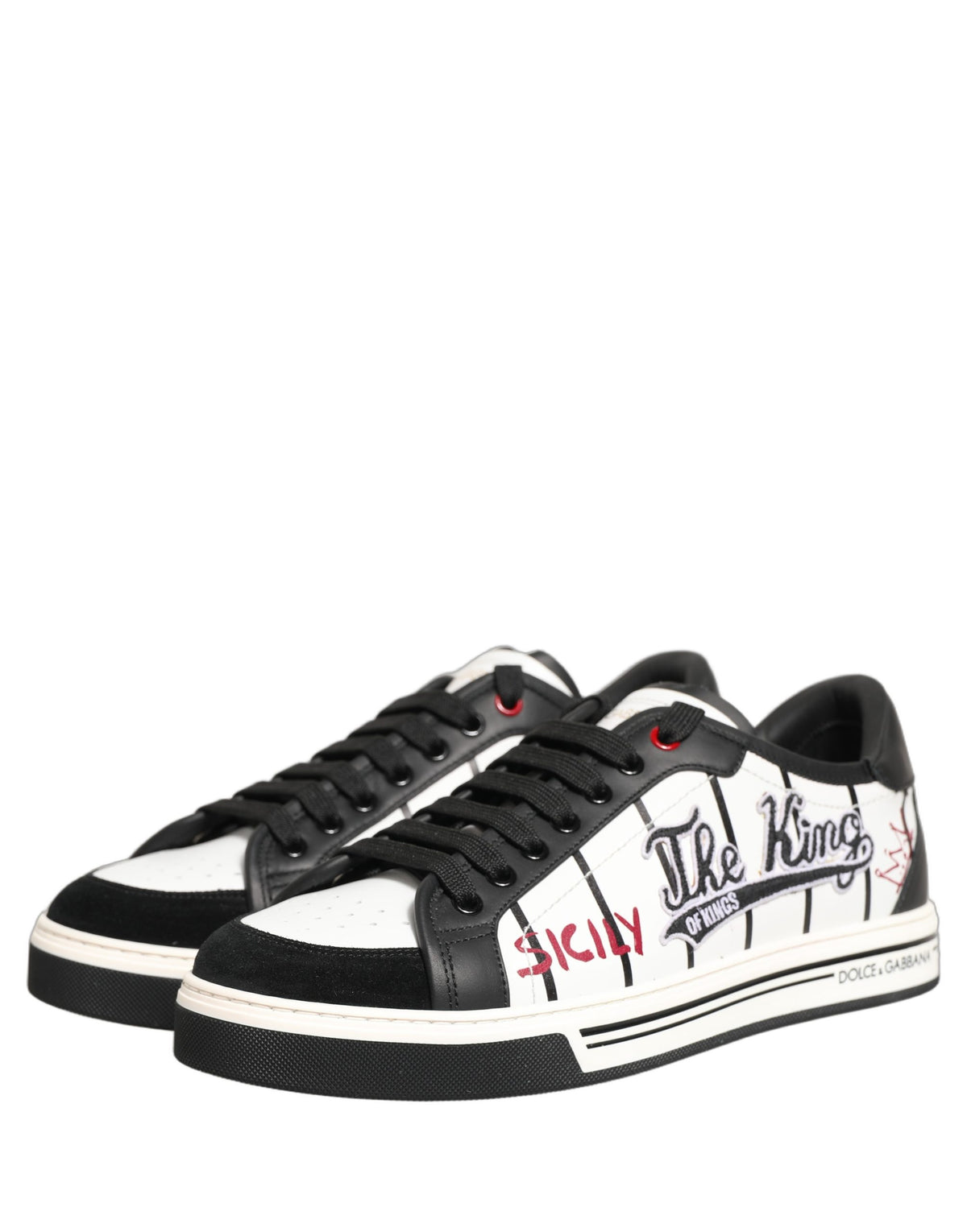 New Dolce & Gabbana White Black DG Logo King Patch Low-Top Sneaker Shoes