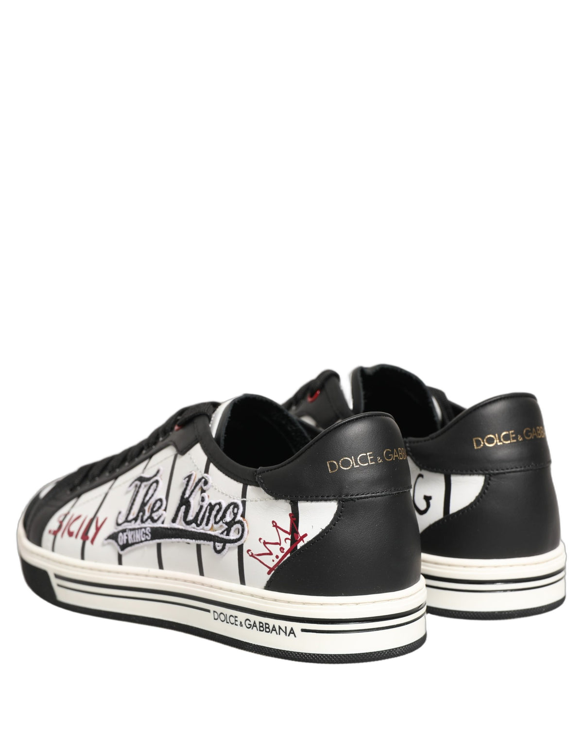 New Dolce & Gabbana White Black DG Logo King Patch Low-Top Sneaker Shoes