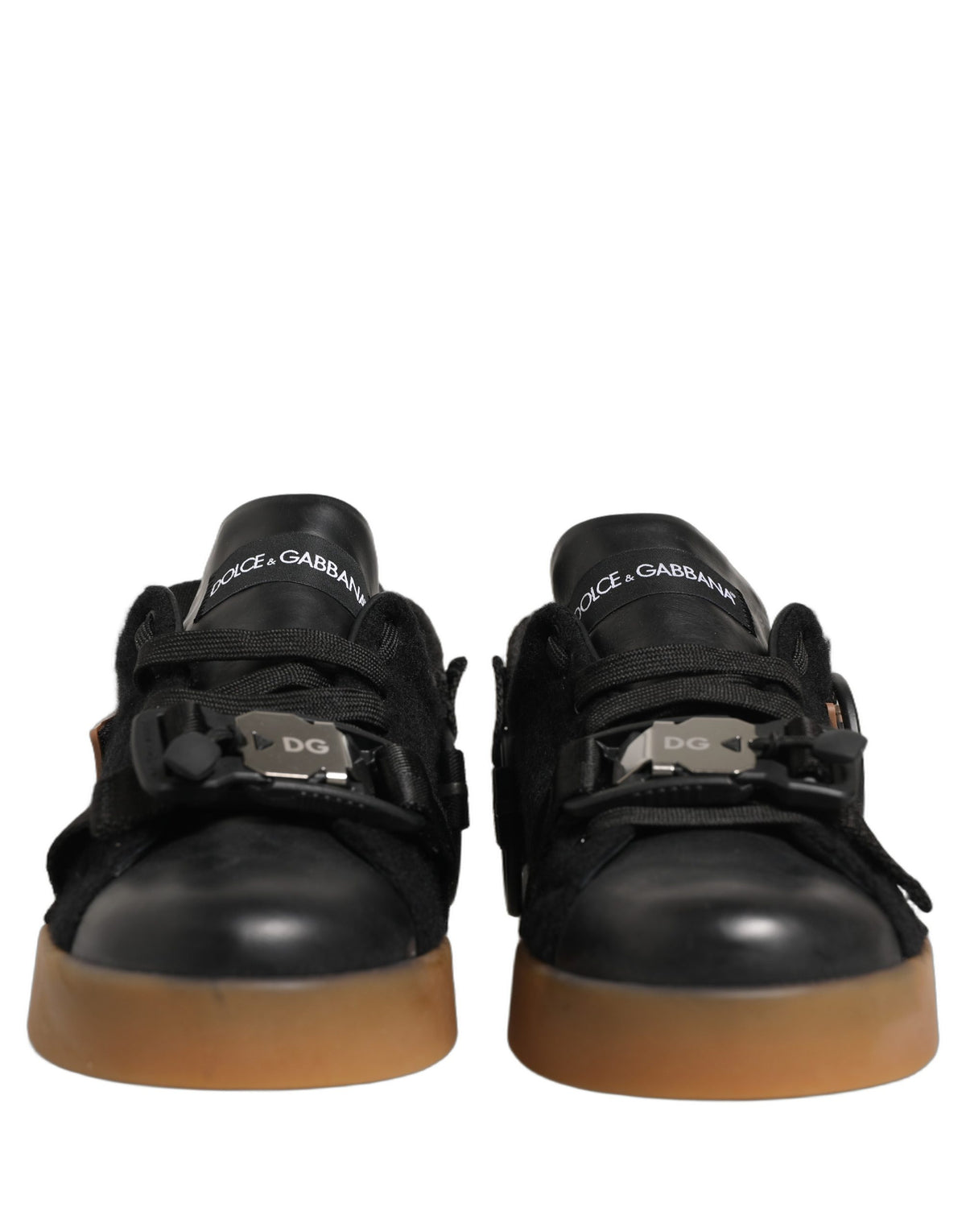 New Dolce & Gabbana Black Leather Low Trainers Men Sneakers Shoes