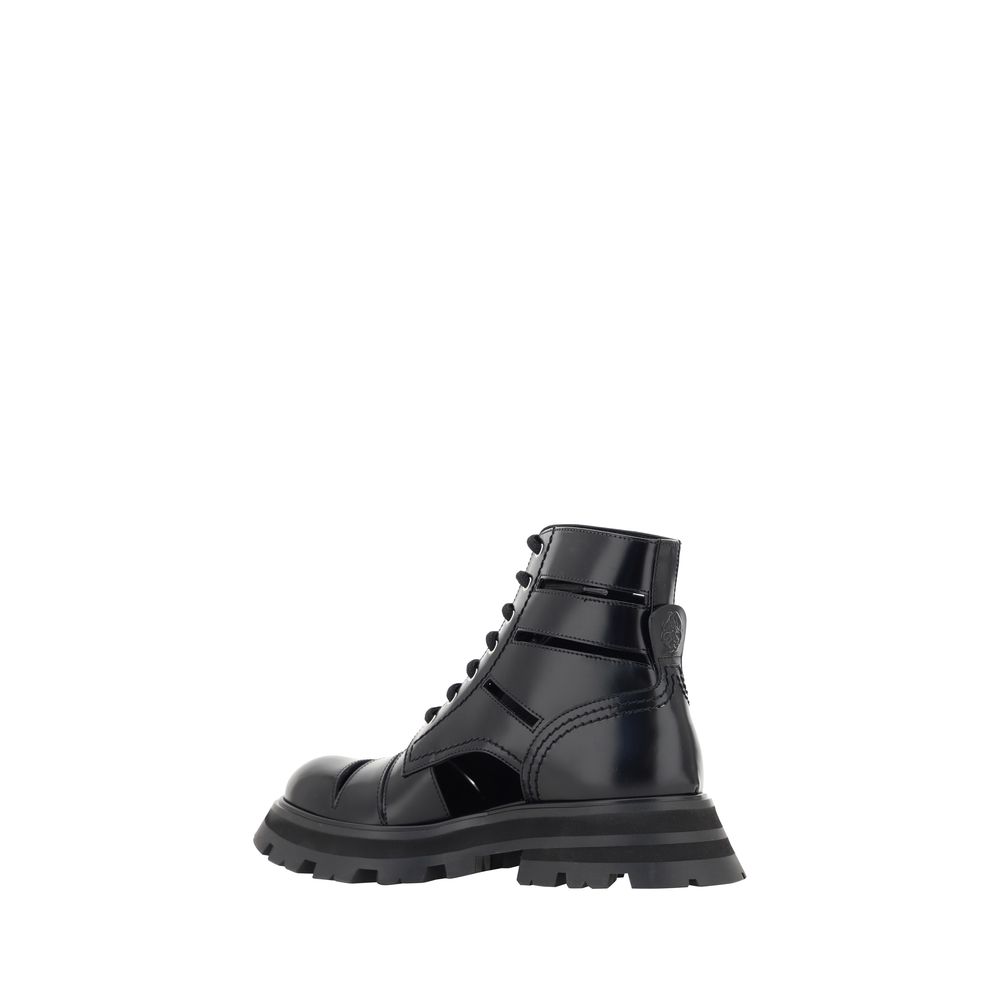 Alexander McQueen Black Leather Lace-Up Boots