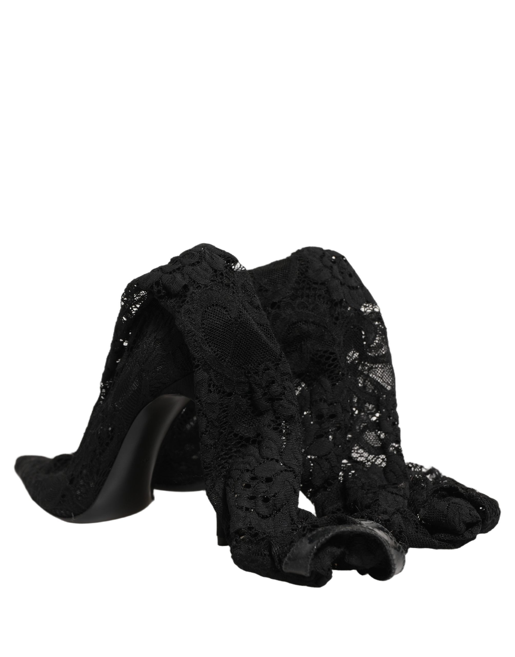Pre-Owned Dolce & Gabbana Black Taormina Lace Socks Boots Pumps Shoes