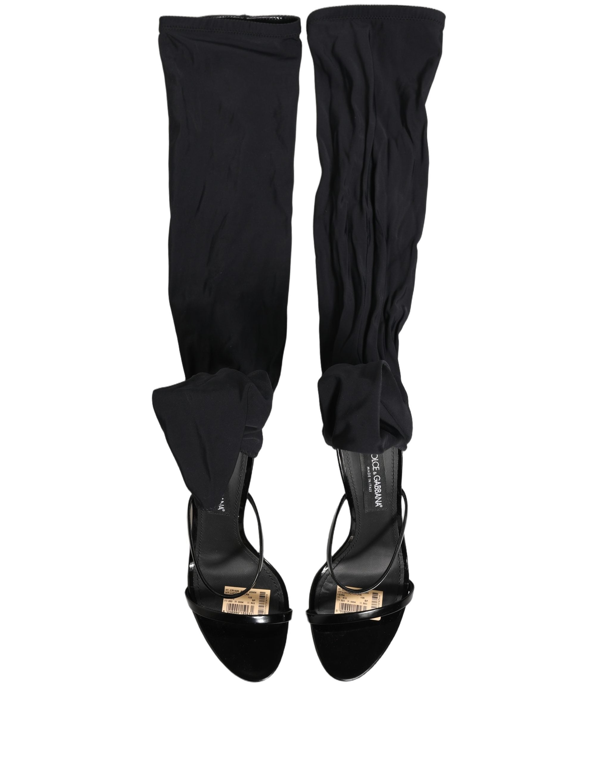 Pre-Owned Dolce & Gabbana Stiletto Sandals Socks Knee High Boots Black