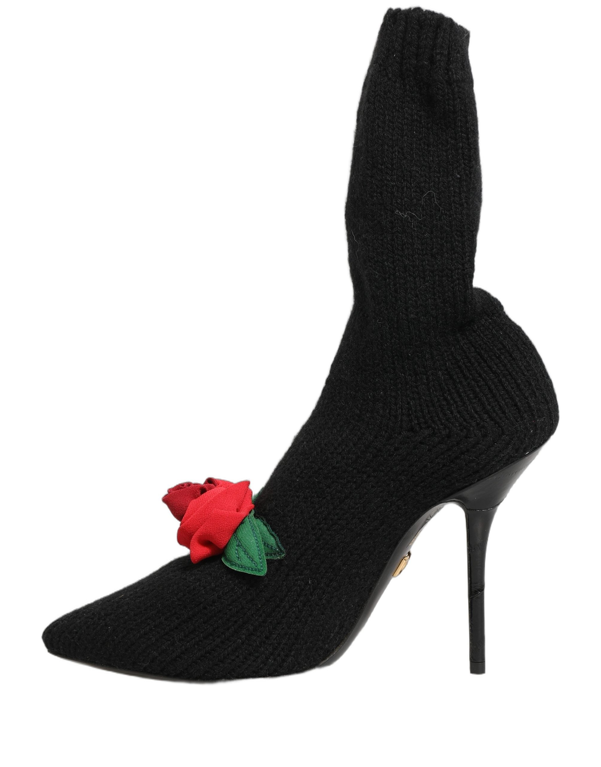 Dolce & Gabbana Black Stiletto Heels Mid Calf Boots Shoes
