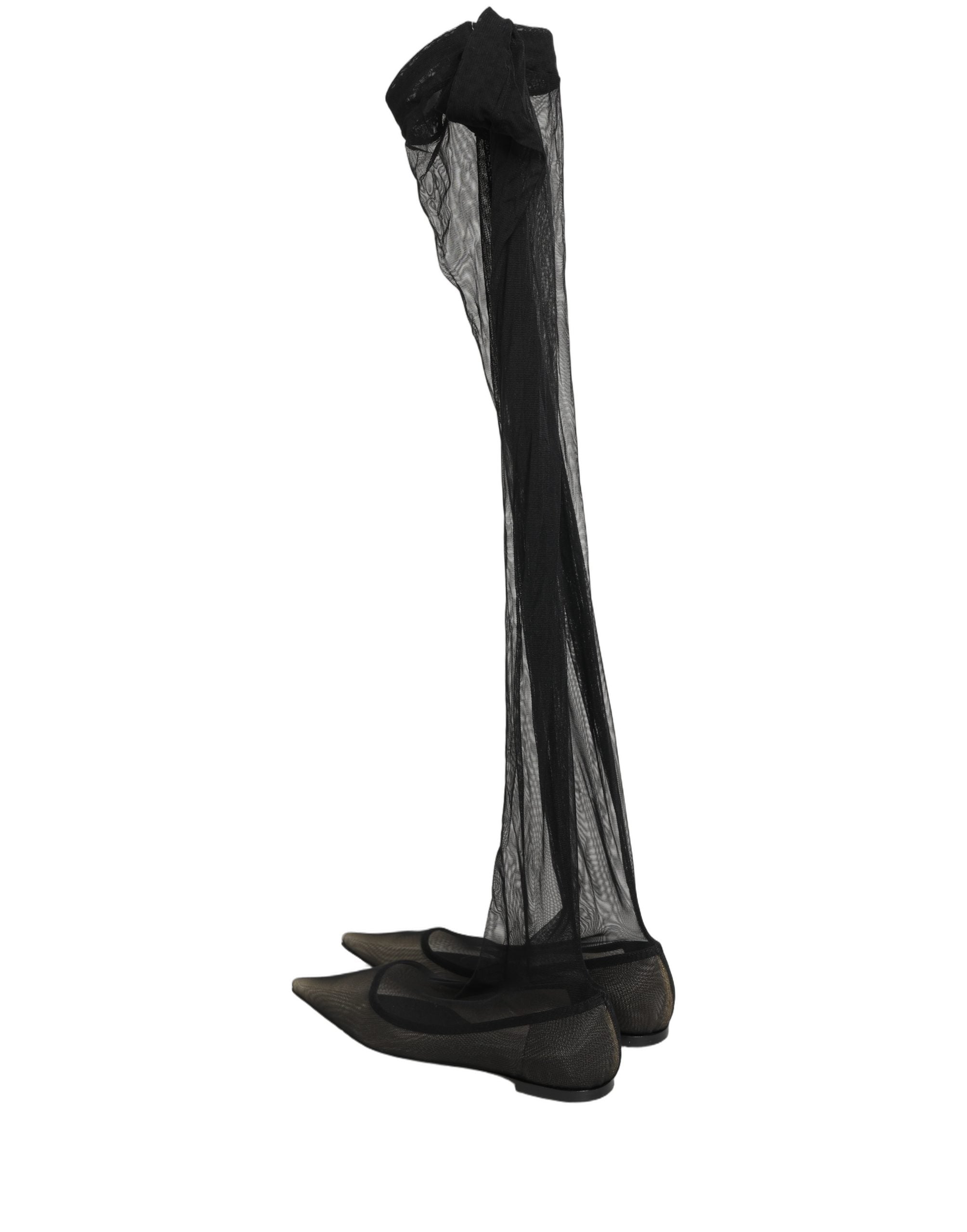 Dolce & Gabbana Black Over The Knee Tulle Flats Boots Shoes