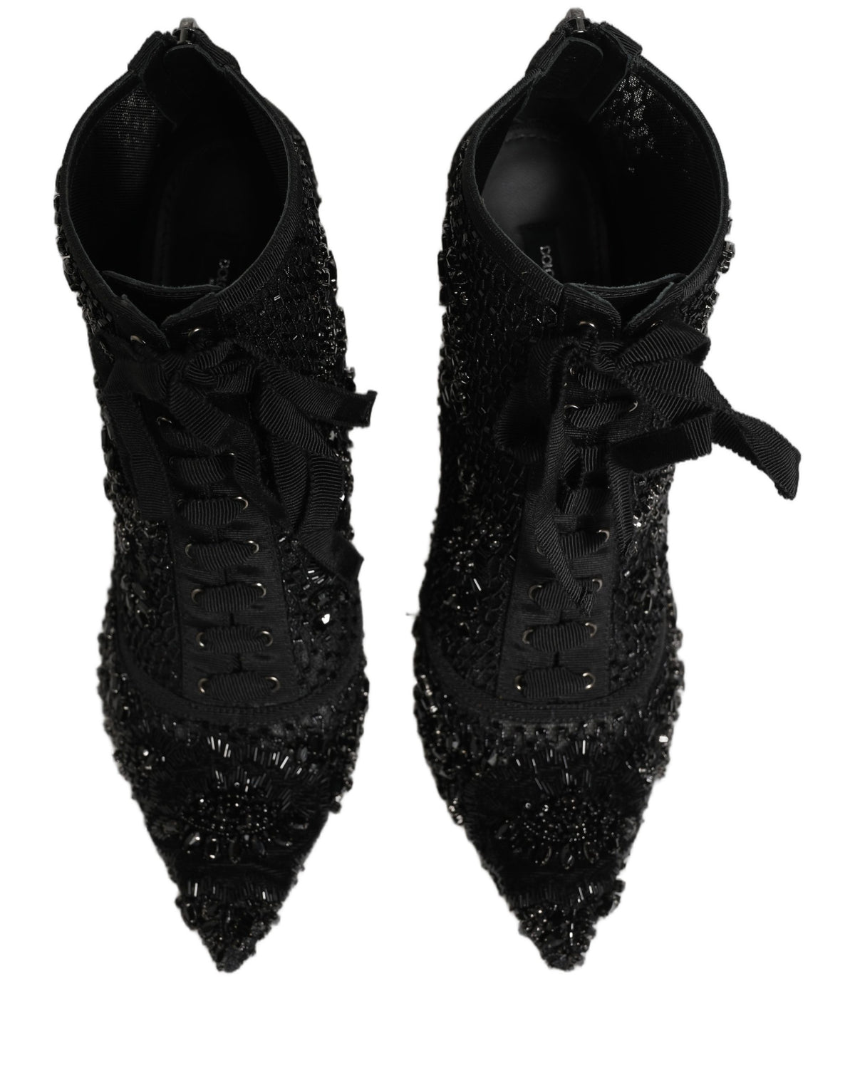 New Dolce & Gabbana Black Embellished Mesh Ankle Boots Shoes