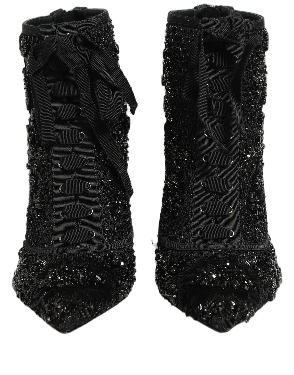 New Dolce & Gabbana Black Embellished Mesh Ankle Boots Shoes