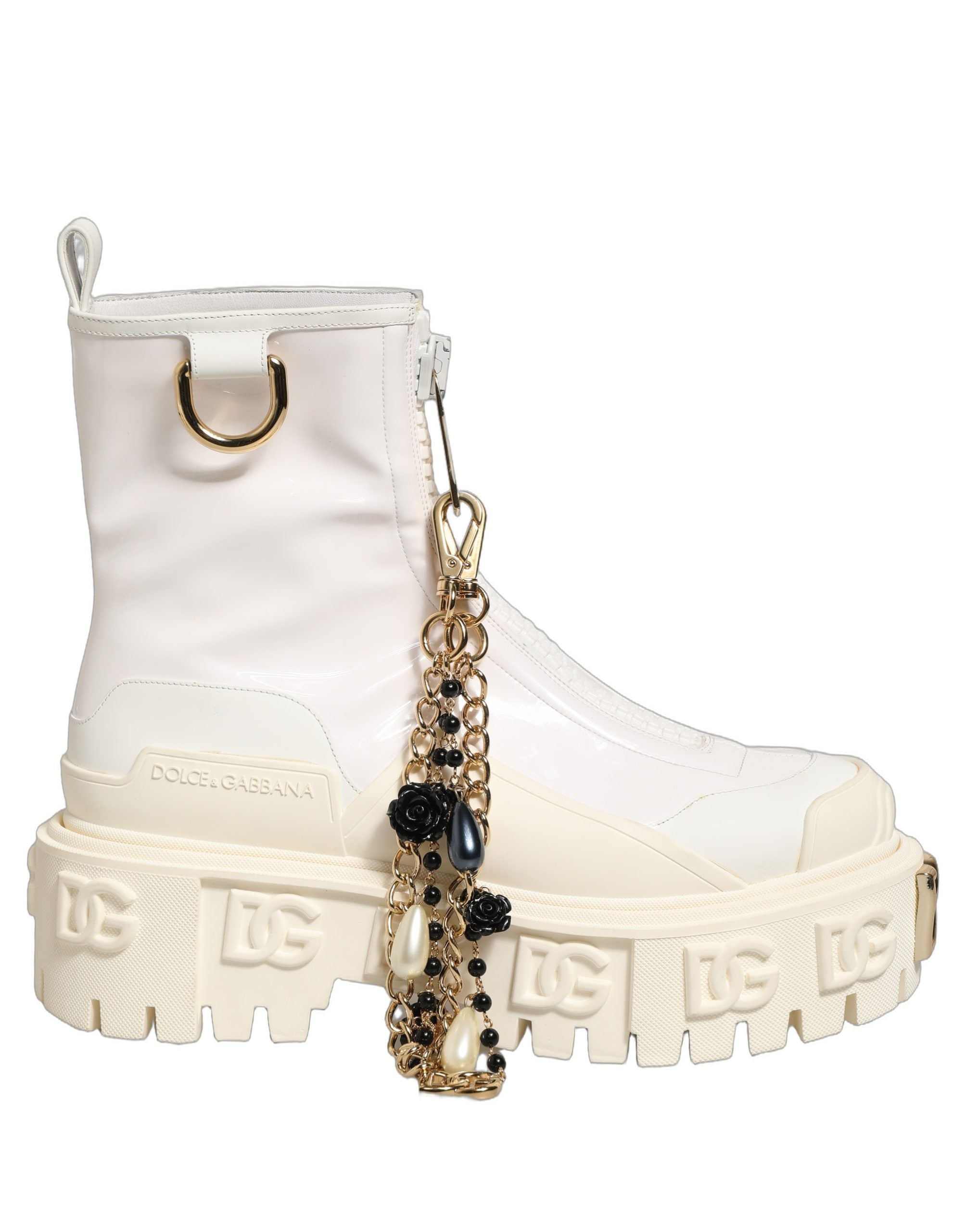 Dolce & Gabbana White Leather Rubber Logo Ankle Boots Shoes