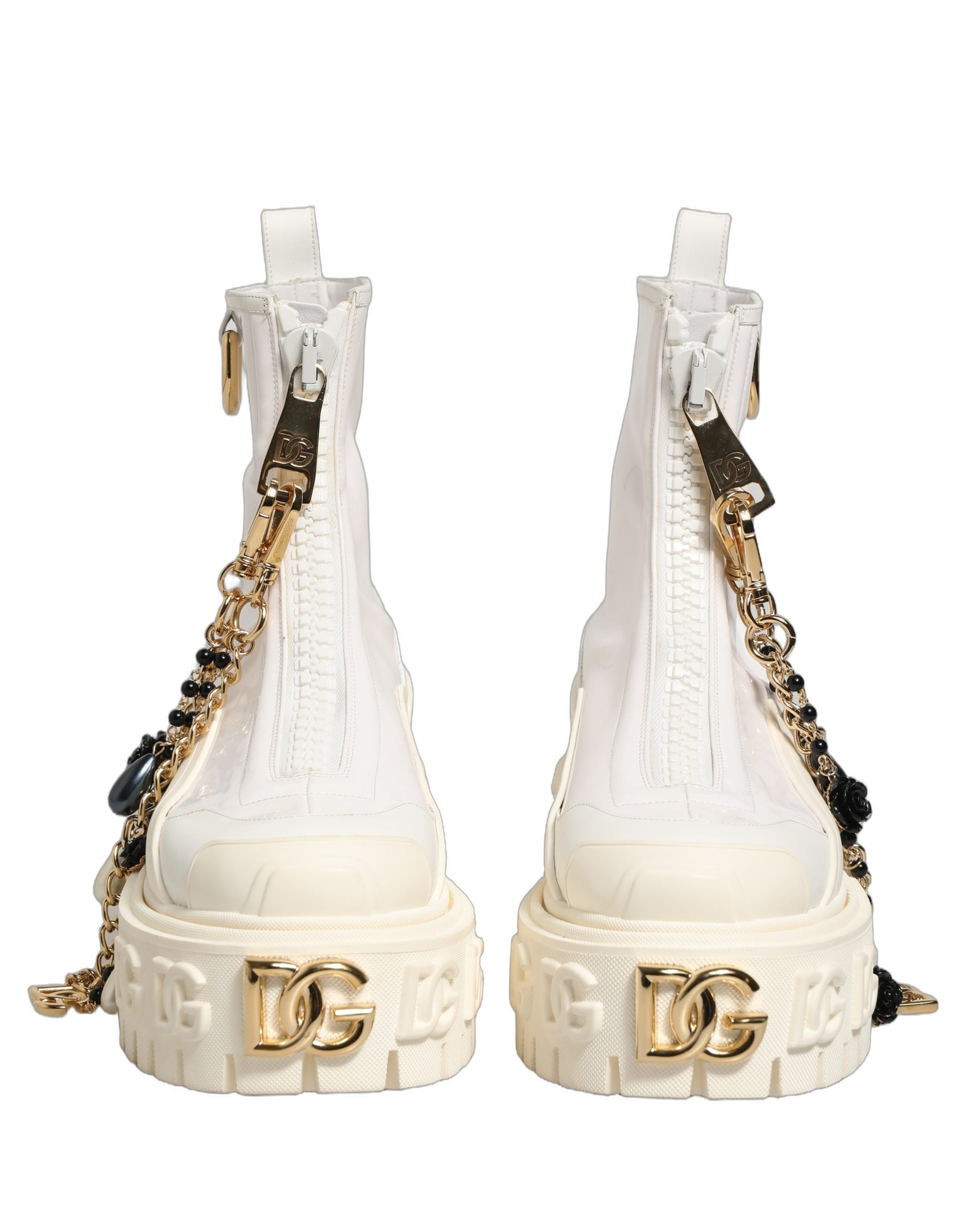 Dolce & Gabbana White Leather Rubber Logo Ankle Boots Shoes