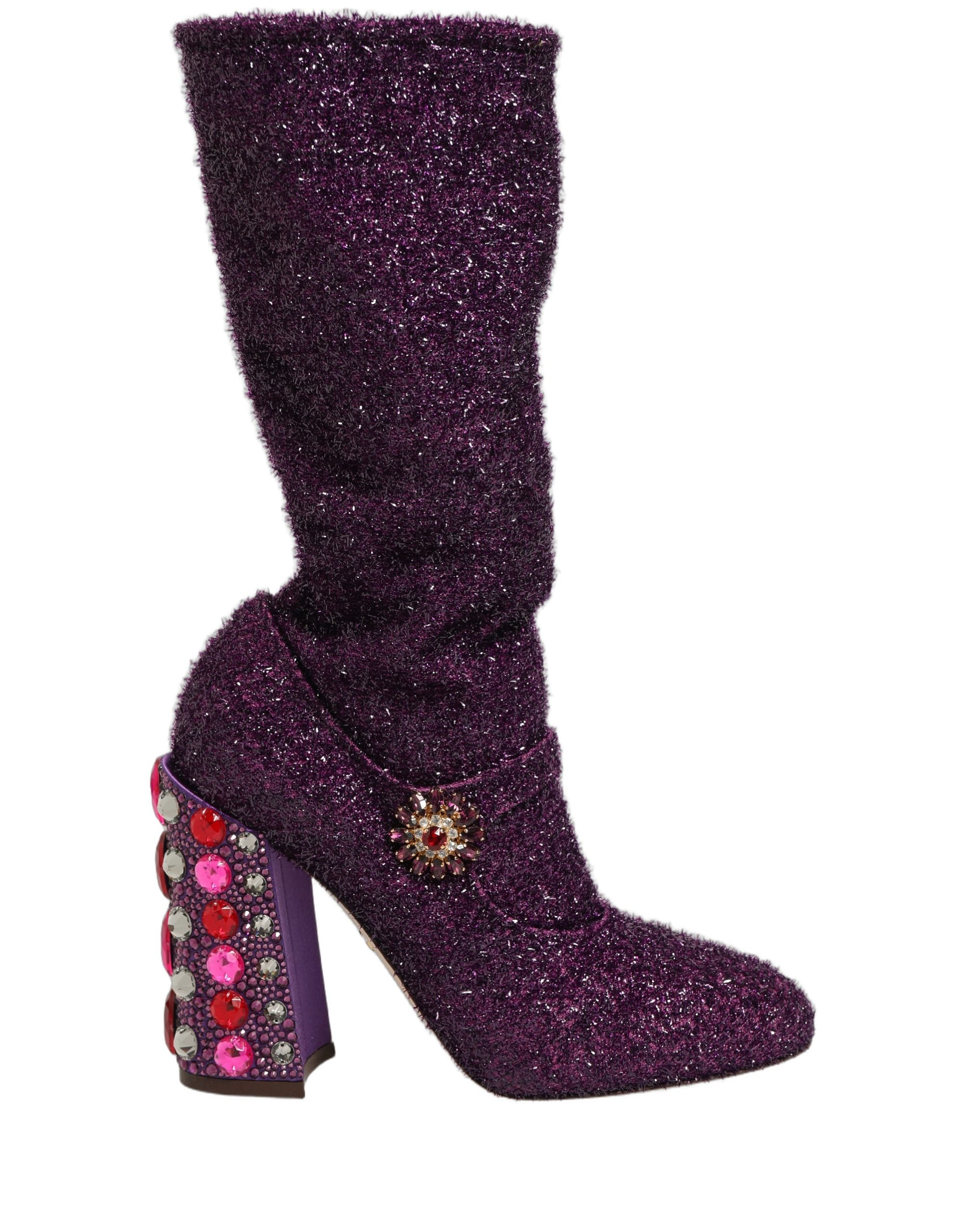 Dolce & Gabbana Purple Crystal Lurex Fantasy Boots Shoes