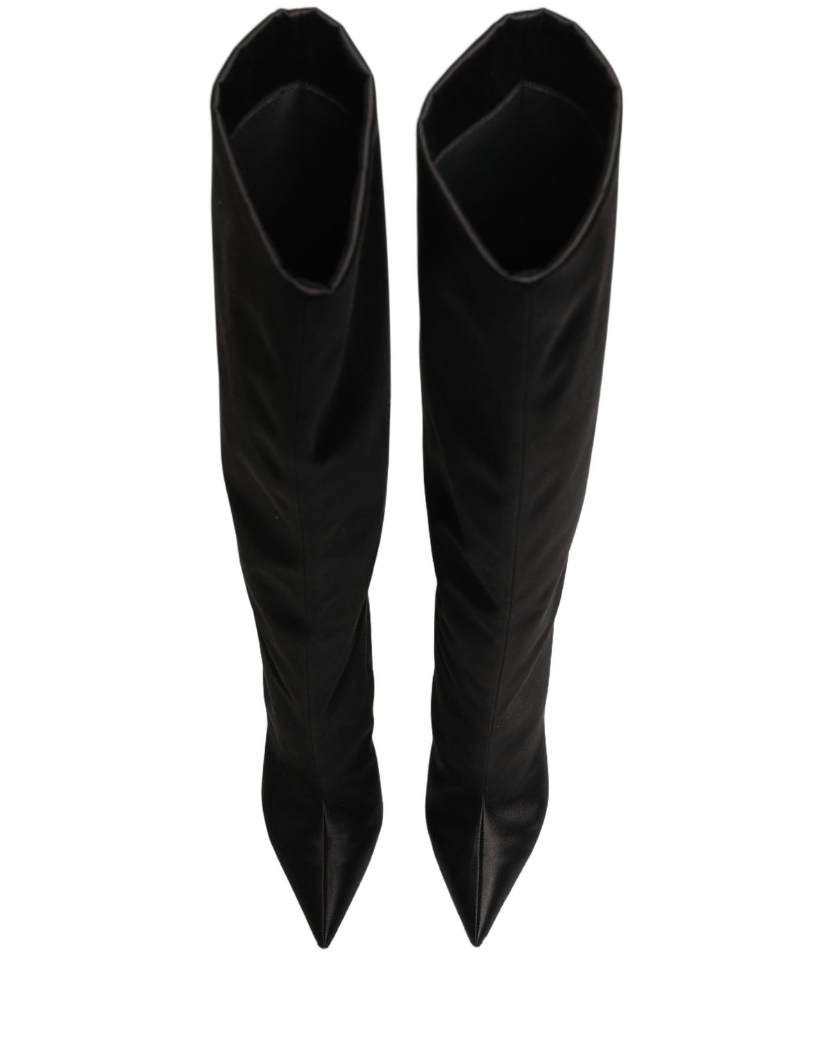 New Dolce & Gabbana Black Satin Knee High Stiletto Boots Shoes