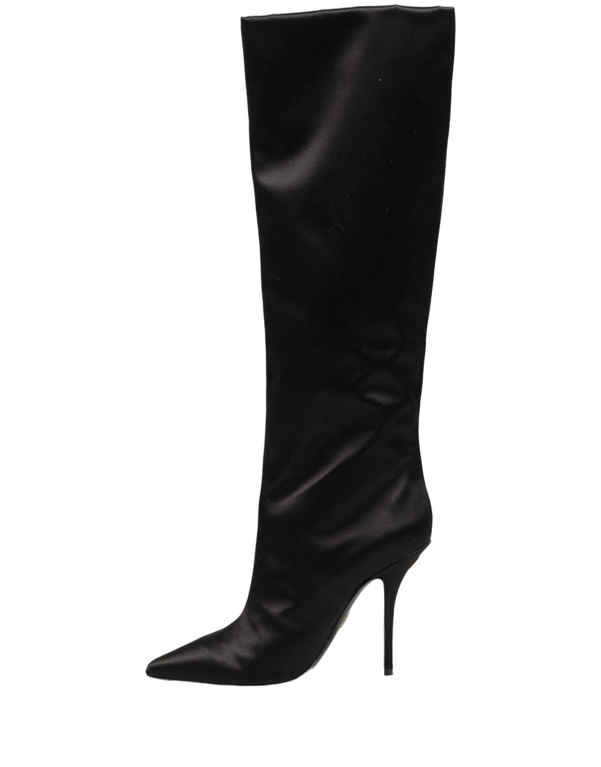 New Dolce & Gabbana Black Satin Knee High Stiletto Boots Shoes