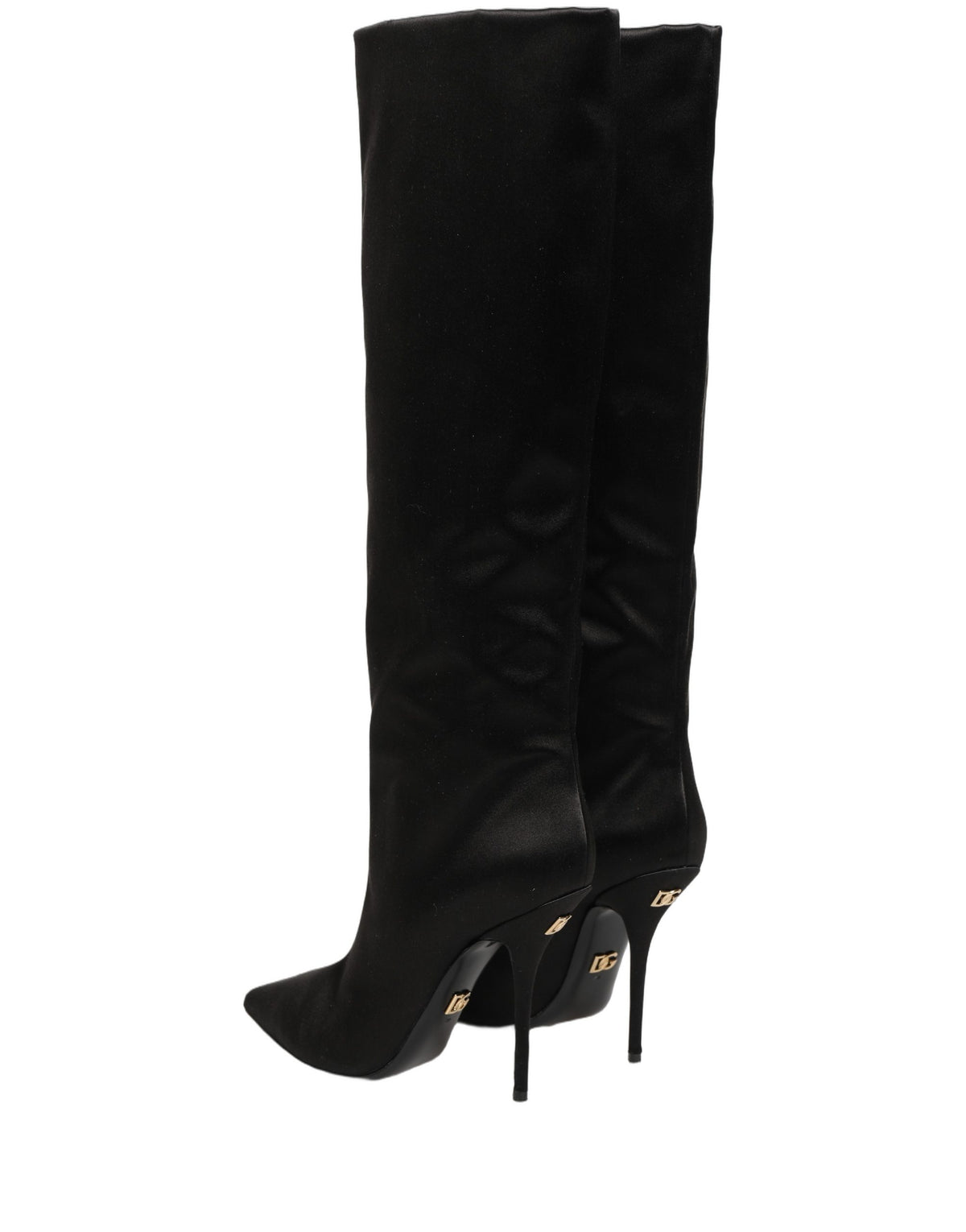 New Dolce & Gabbana Black Satin Knee High Stiletto Boots Shoes