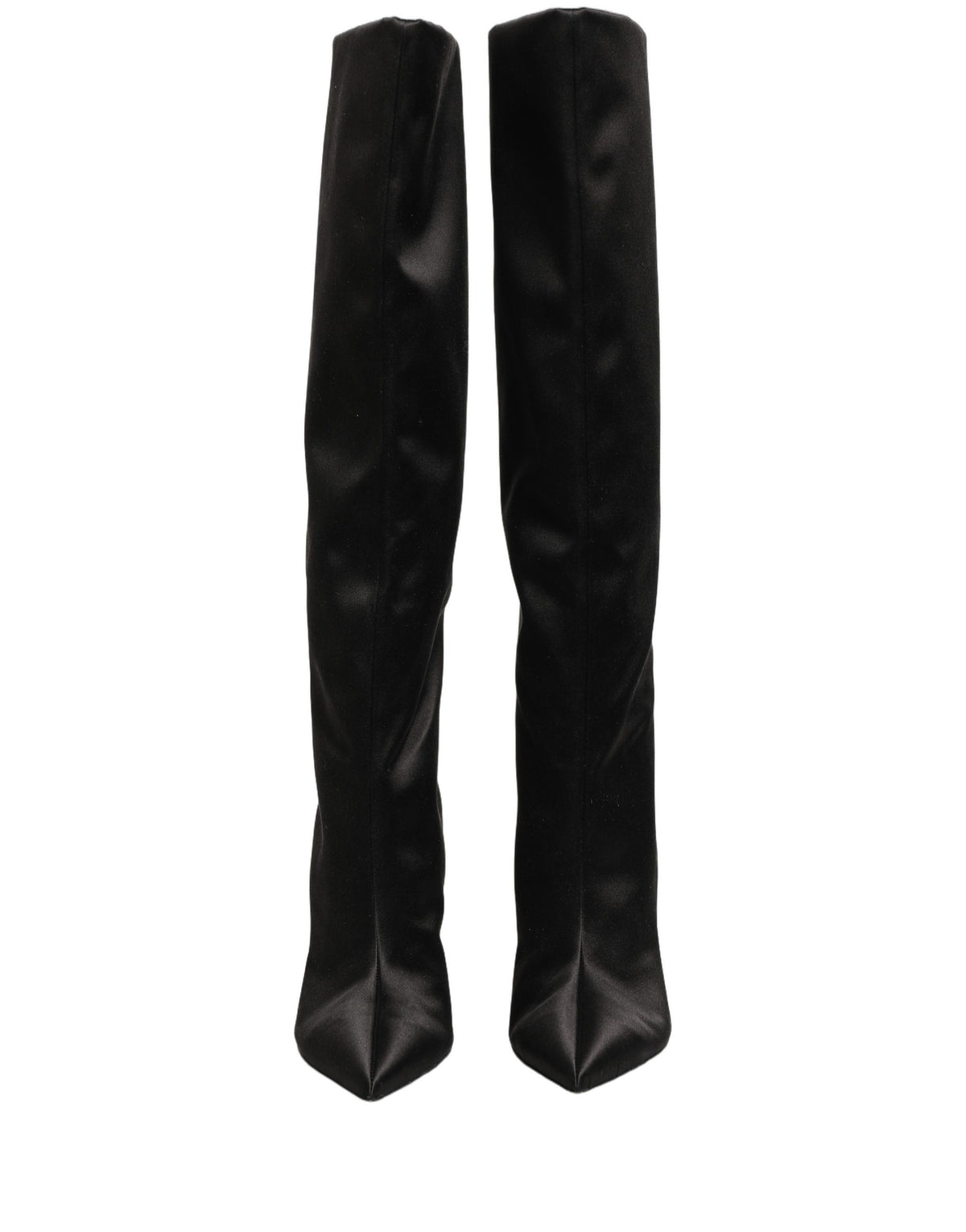 New Dolce & Gabbana Black Satin Knee High Stiletto Boots Shoes