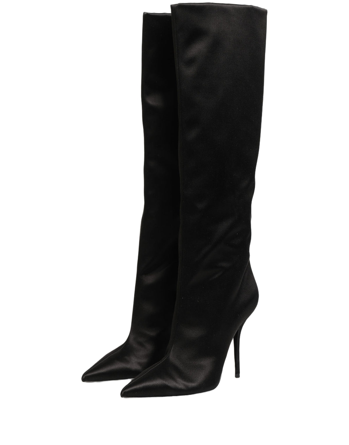 New Dolce & Gabbana Black Satin Knee High Stiletto Boots Shoes