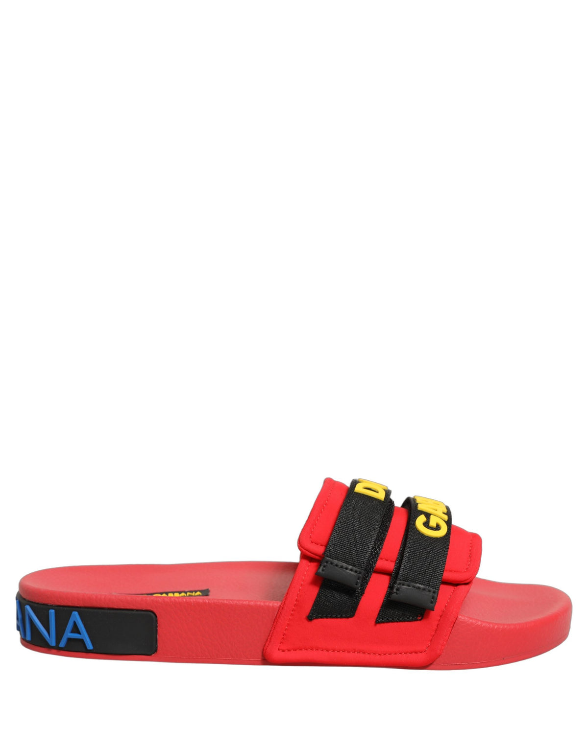 New Dolce & Gabbana Red Neoprene Slides Flats Beachwear Shoes