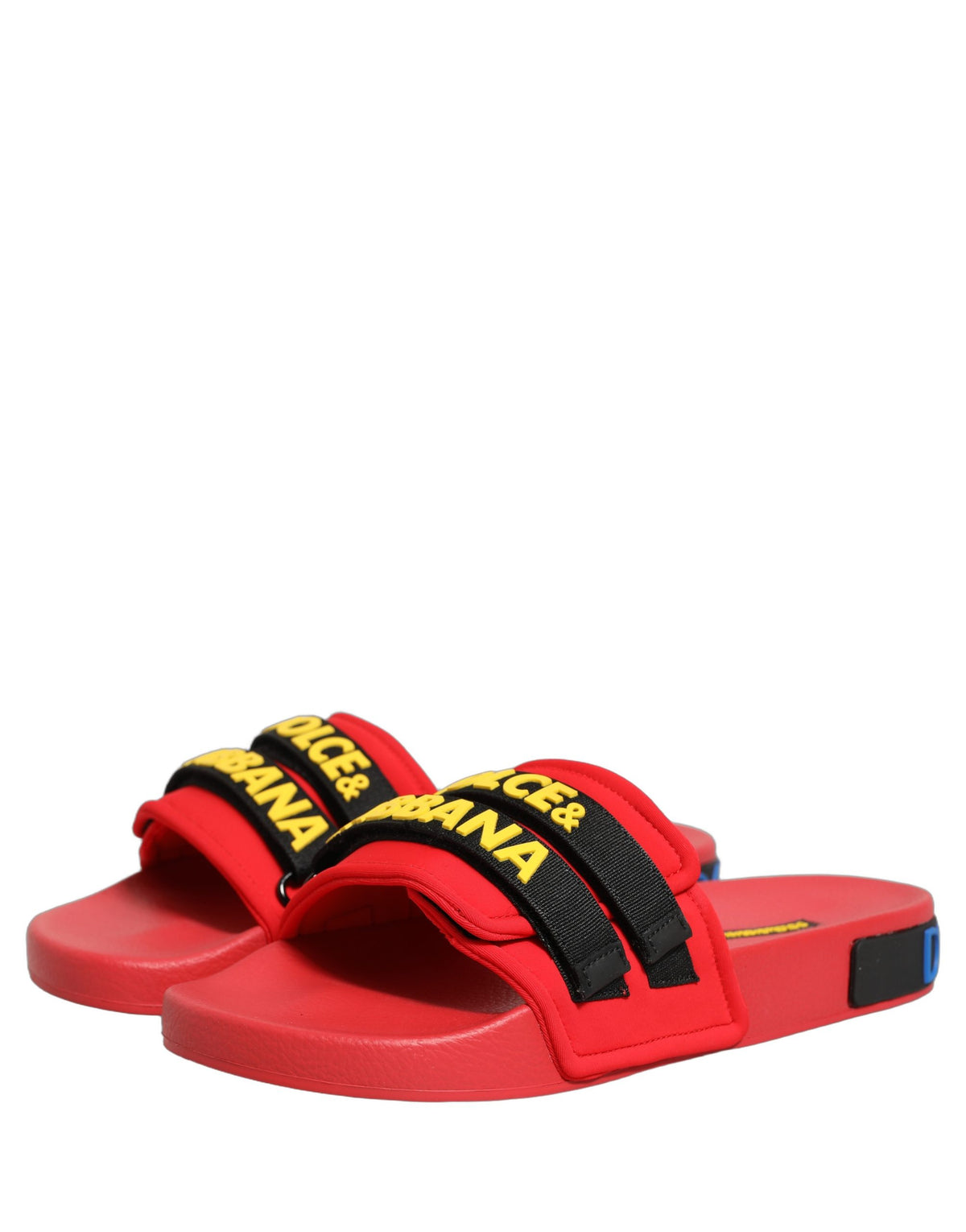 New Dolce & Gabbana Red Neoprene Slides Flats Beachwear Shoes