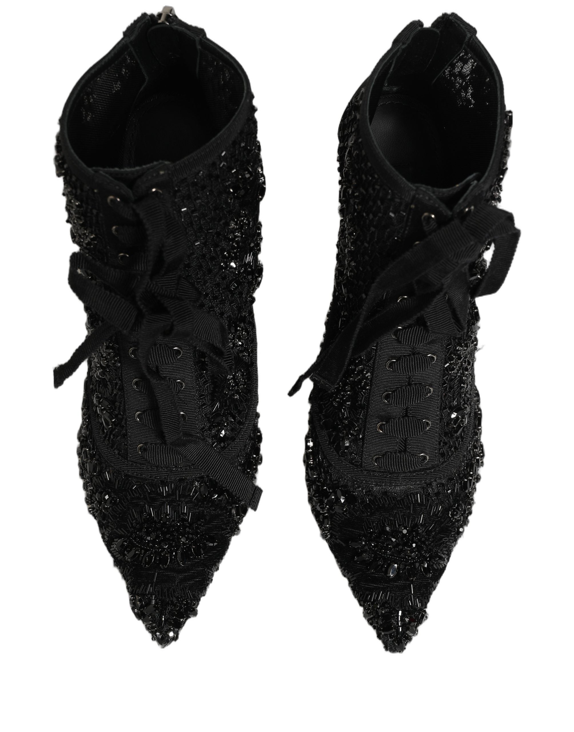 Dolce & Gabbana Black Embellished Mesh Ankle Boots Shoes