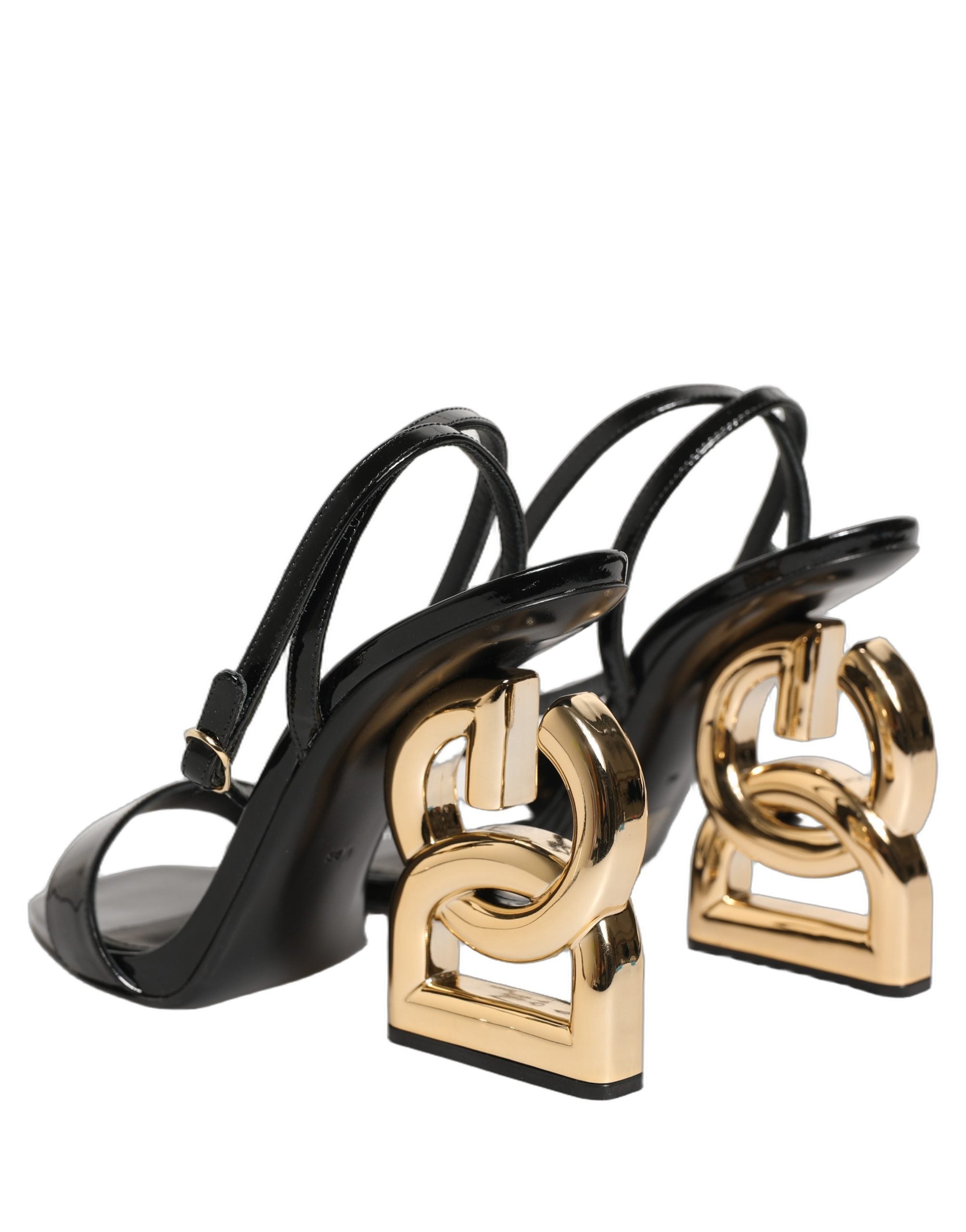 Dolce & Gabbana Black Leather Ankle Strap Heels Sandals Shoes