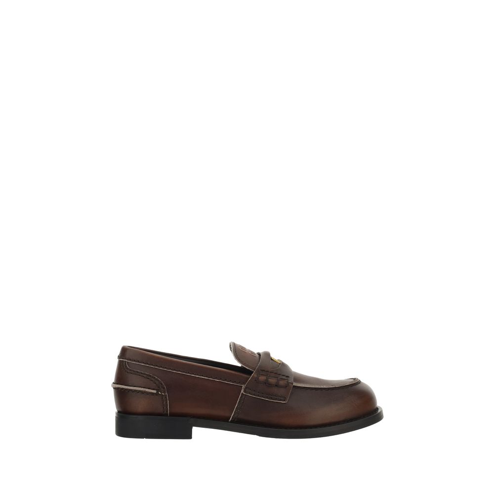 Miu Miu Brown Leather Slip-On Loafers