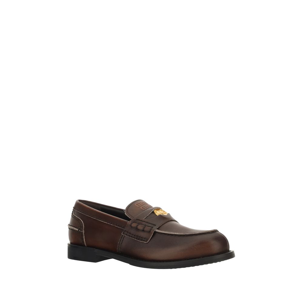 Miu Miu Brown Leather Slip-On Loafers
