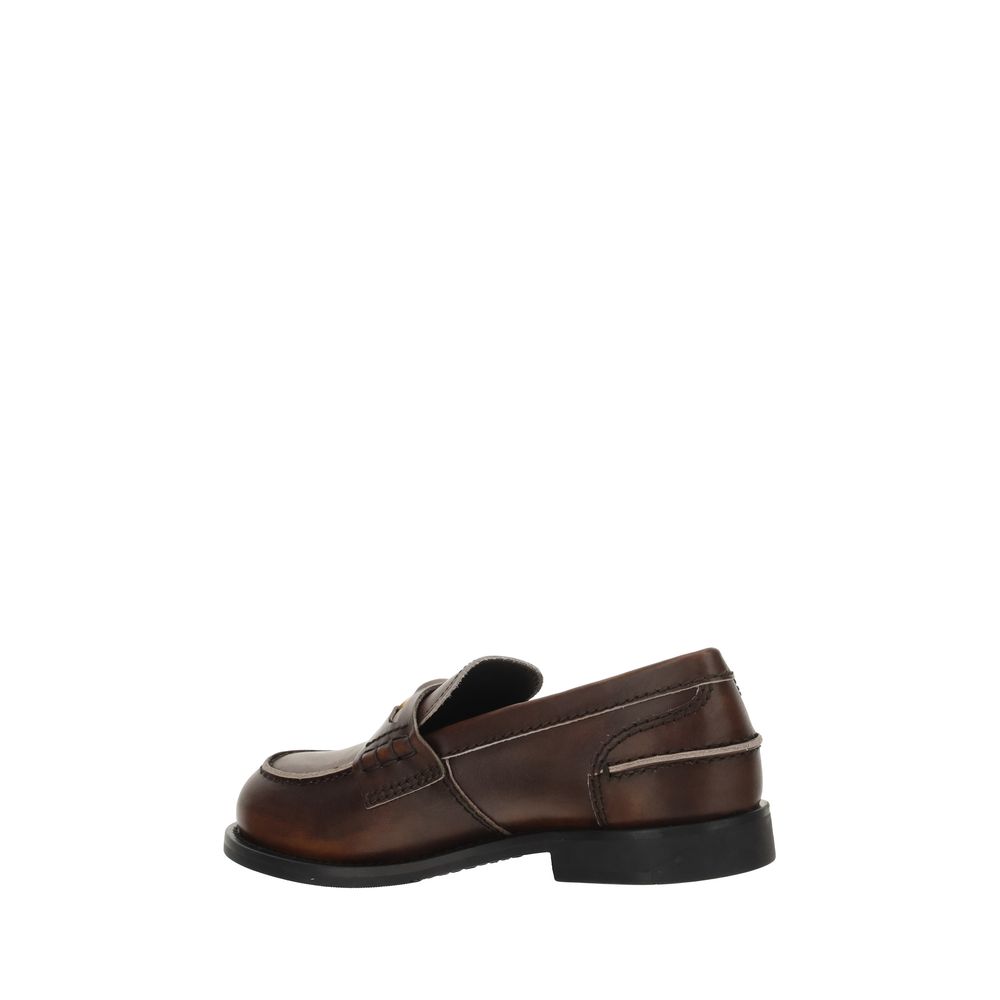 Miu Miu Brown Leather Slip-On Loafers