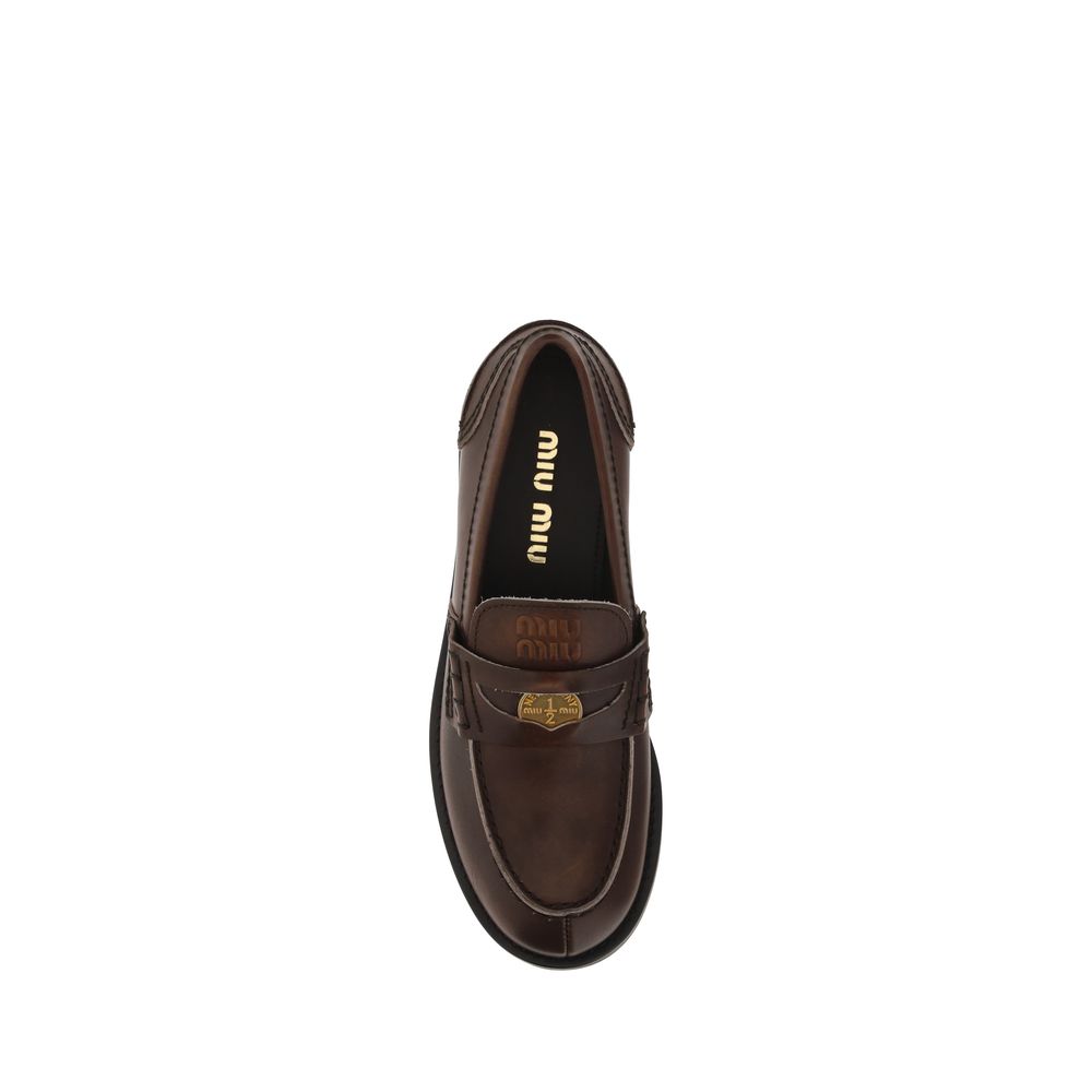 Miu Miu Brown Leather Slip-On Loafers
