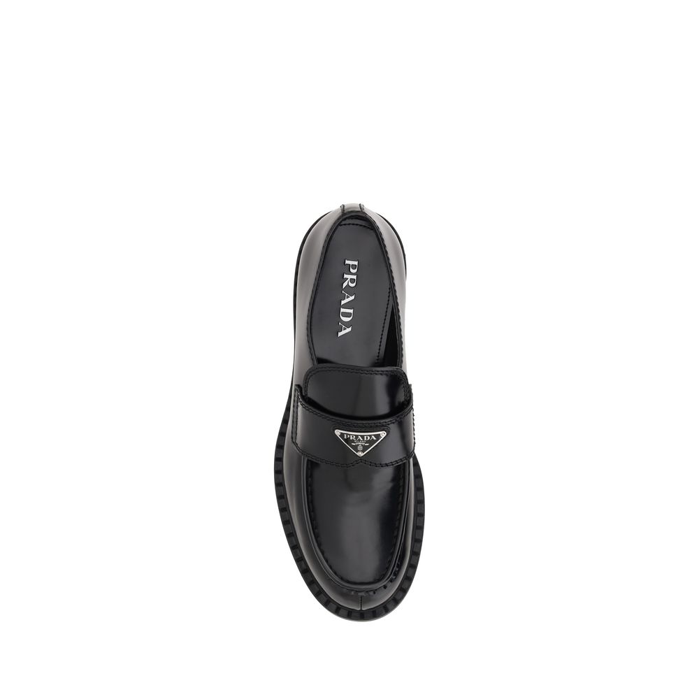 Prada Black Leather Platform Loafers