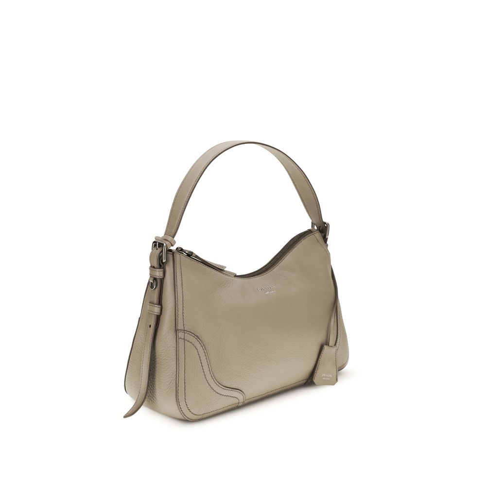 Prada Gray Leather Shoulder Bag