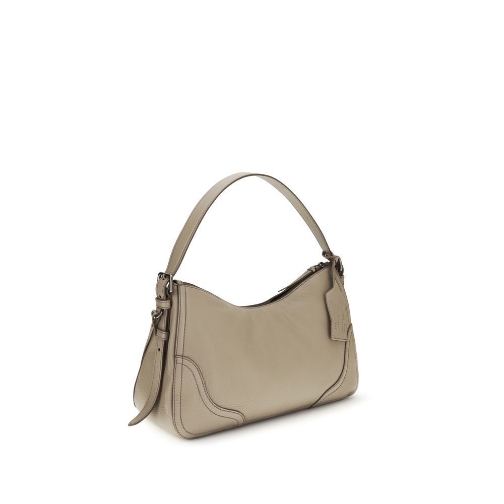 Prada Gray Leather Shoulder Bag
