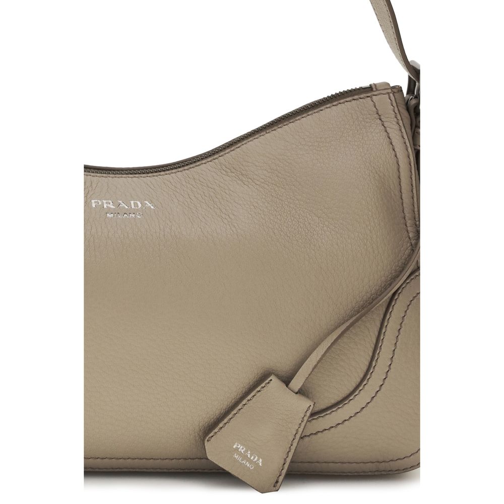 Prada Gray Leather Shoulder Bag