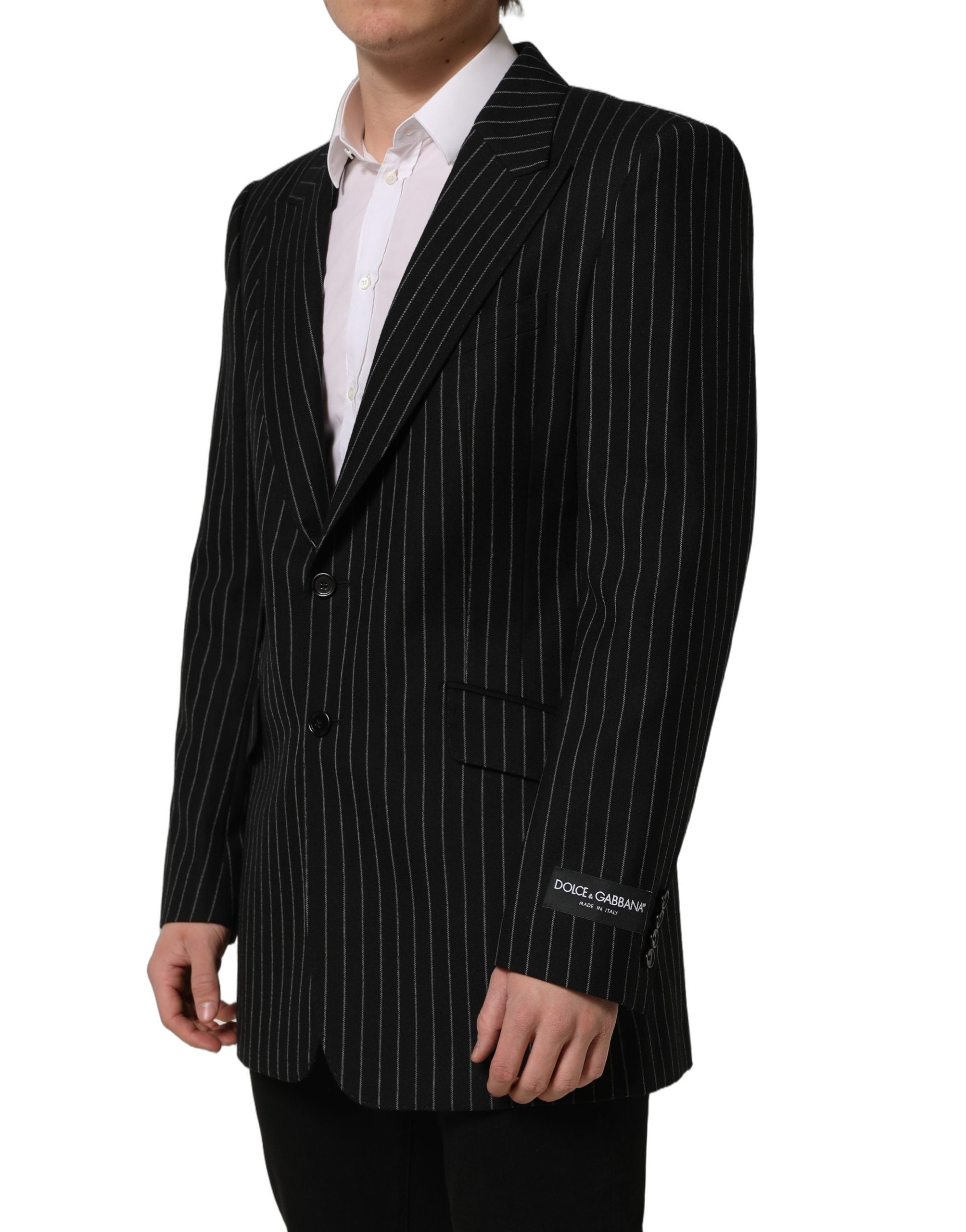Dolce & Gabbana Dark Gray Stripes Wool Single Breasted Blazer