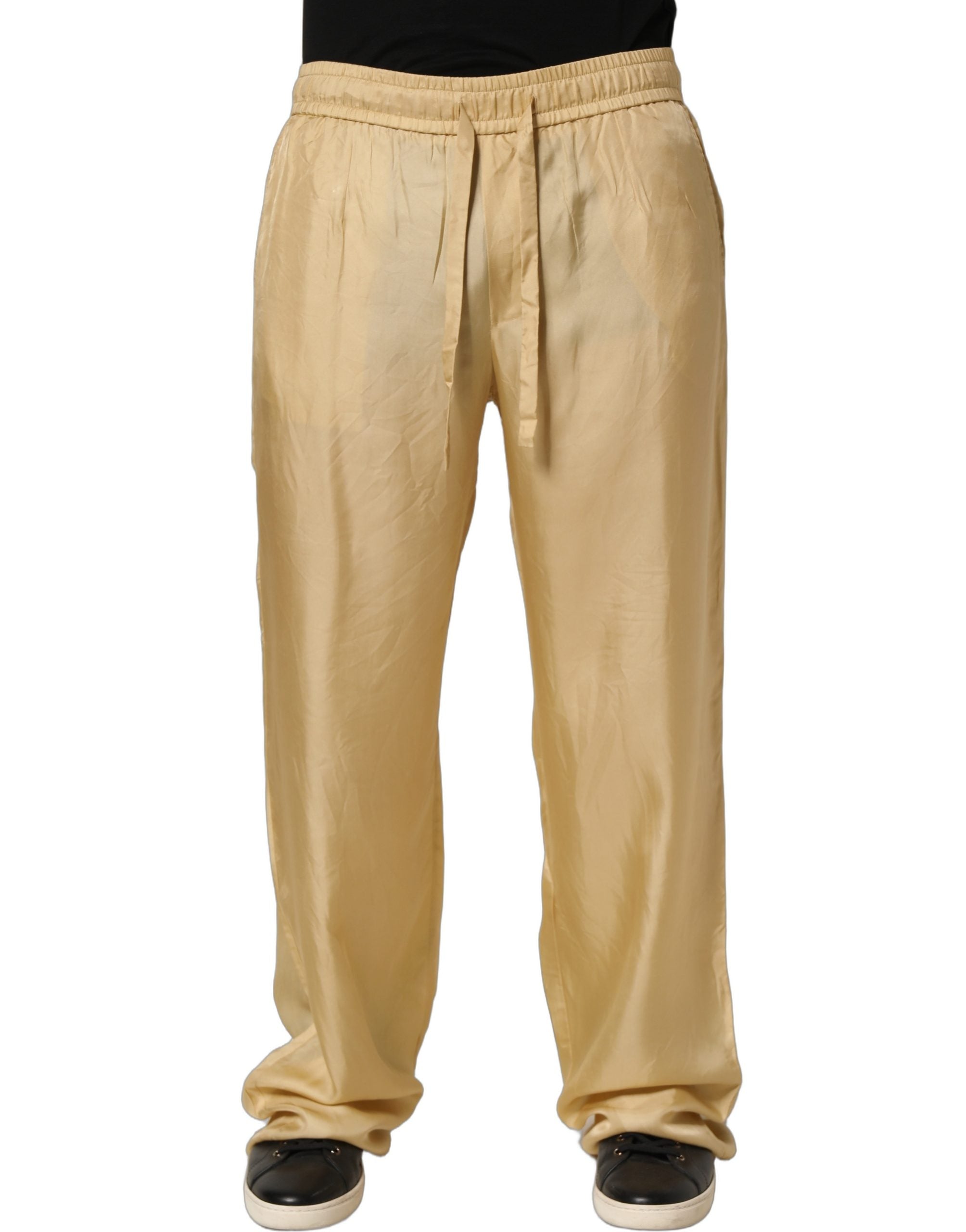 Dolce & Gabbana Yellow Straight Silk Mid Waist Chino Trouser Pants
