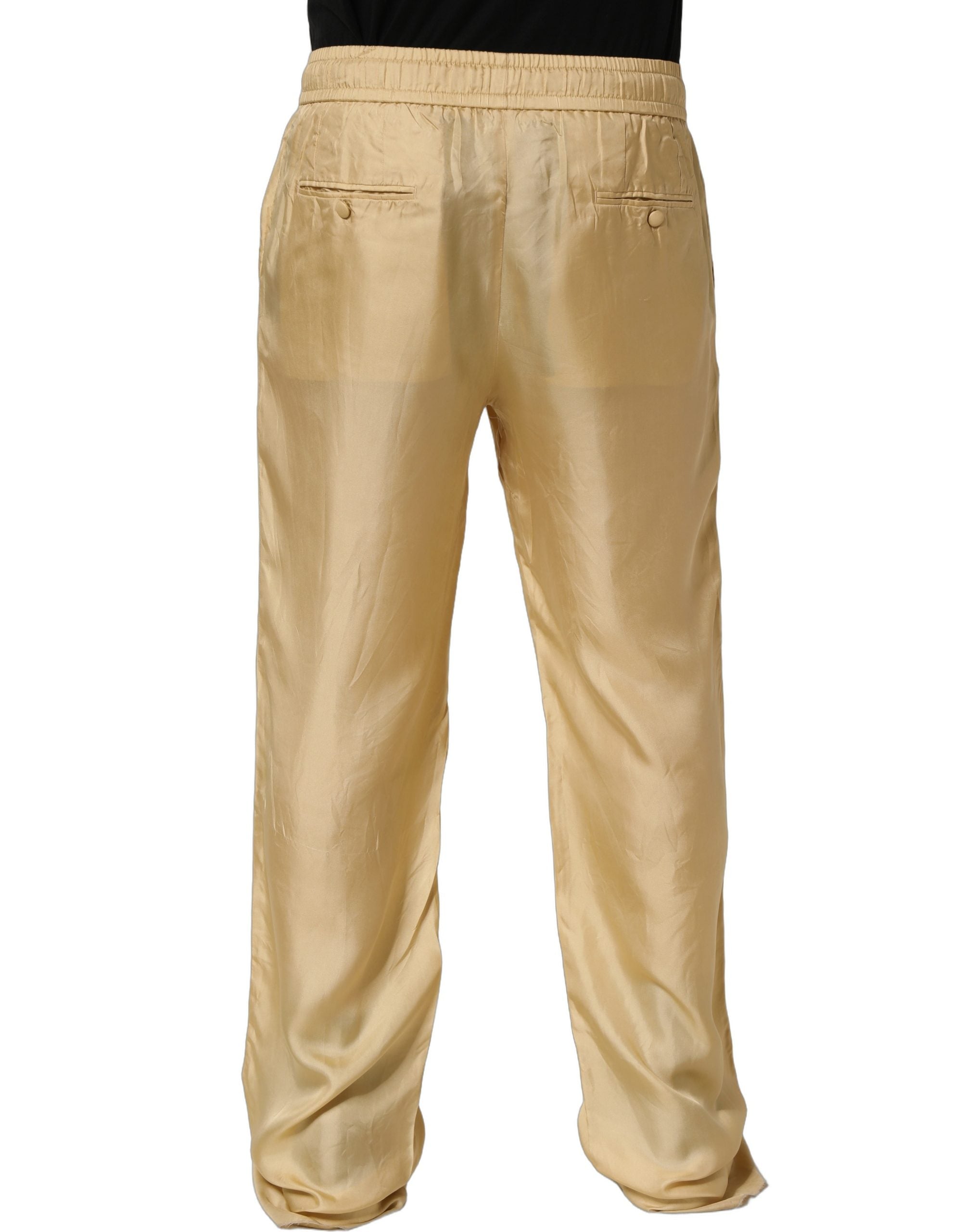 Dolce & Gabbana Yellow Straight Silk Mid Waist Chino Trouser Pants
