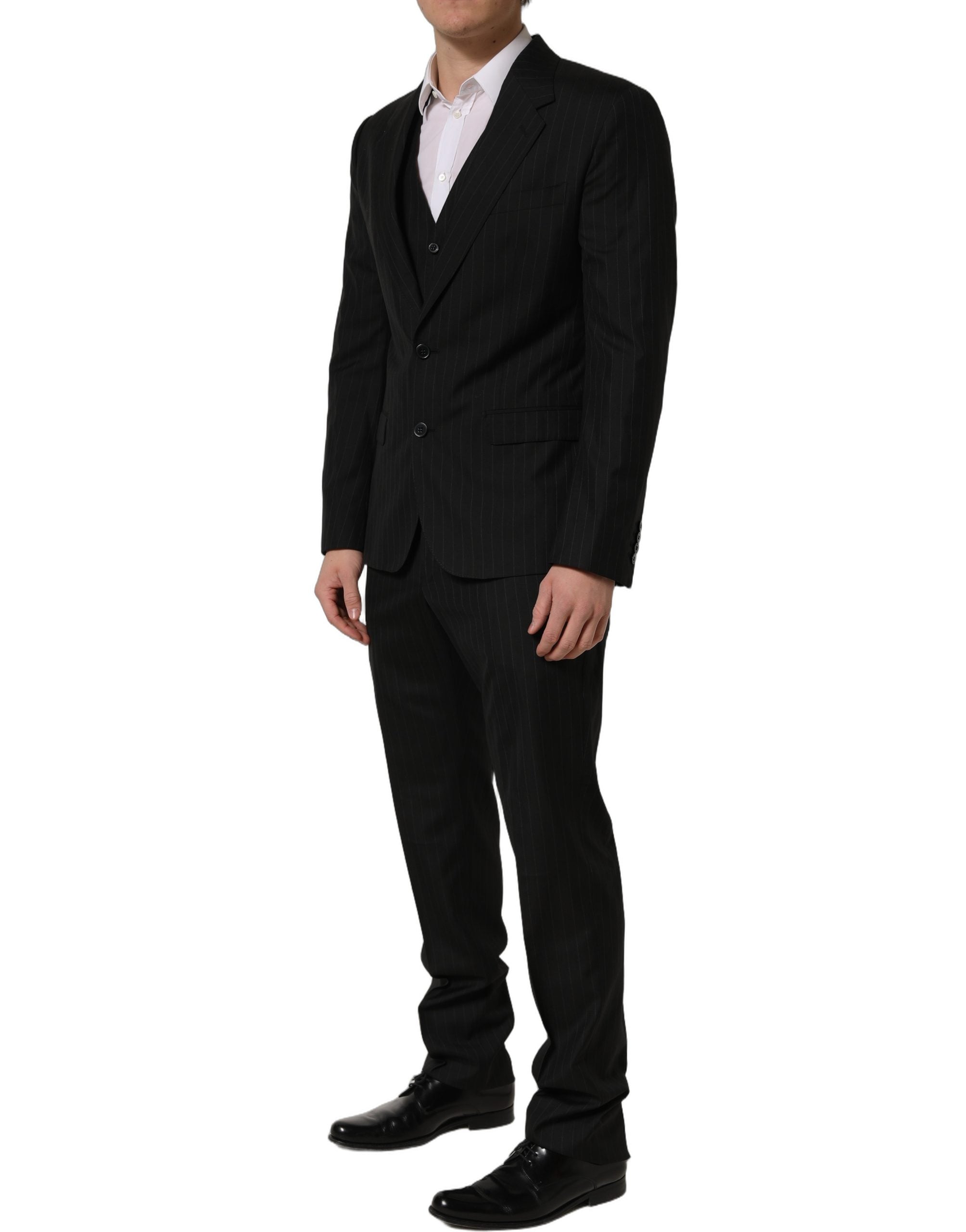 Dolce & Gabbana Dark Gray Stripes Slim Fit Formal 3 Piece Suit