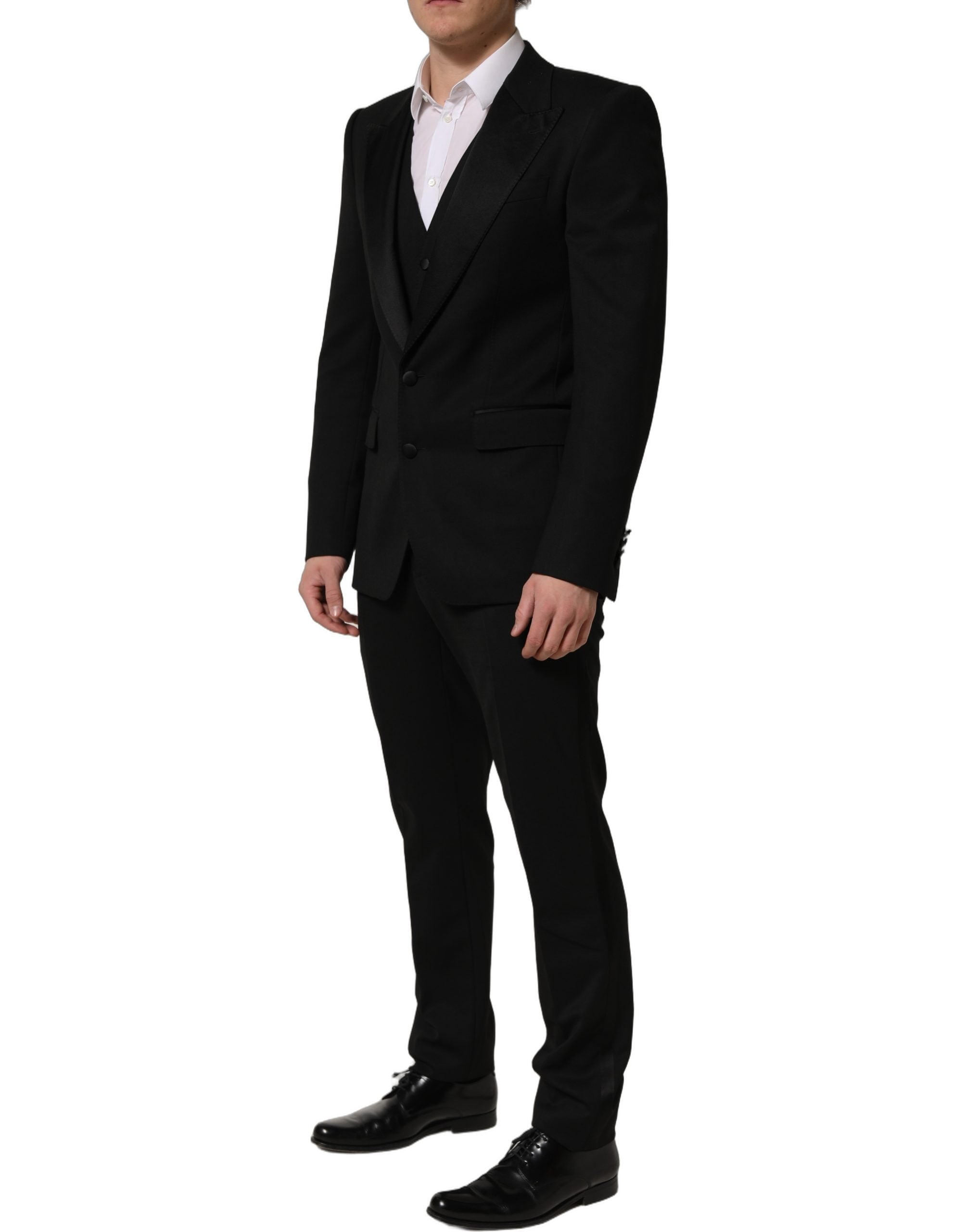 Pre-Owned Dolce & Gabbana Black Wool Slim Fit Formal 3 Piece Men Suit