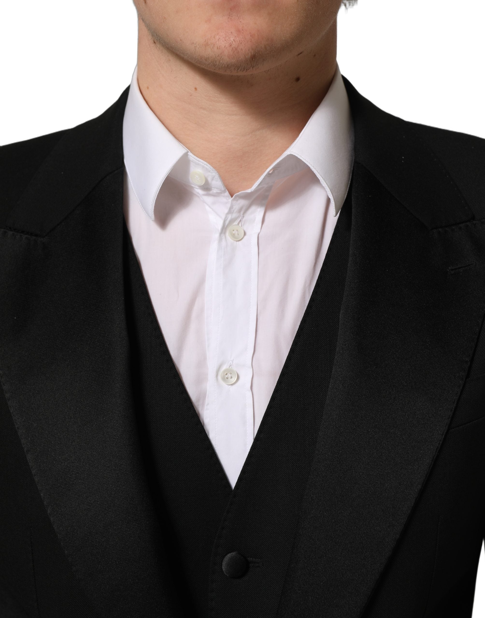 Pre-Owned Dolce & Gabbana Black Wool Slim Fit Formal 3 Piece Men Suit